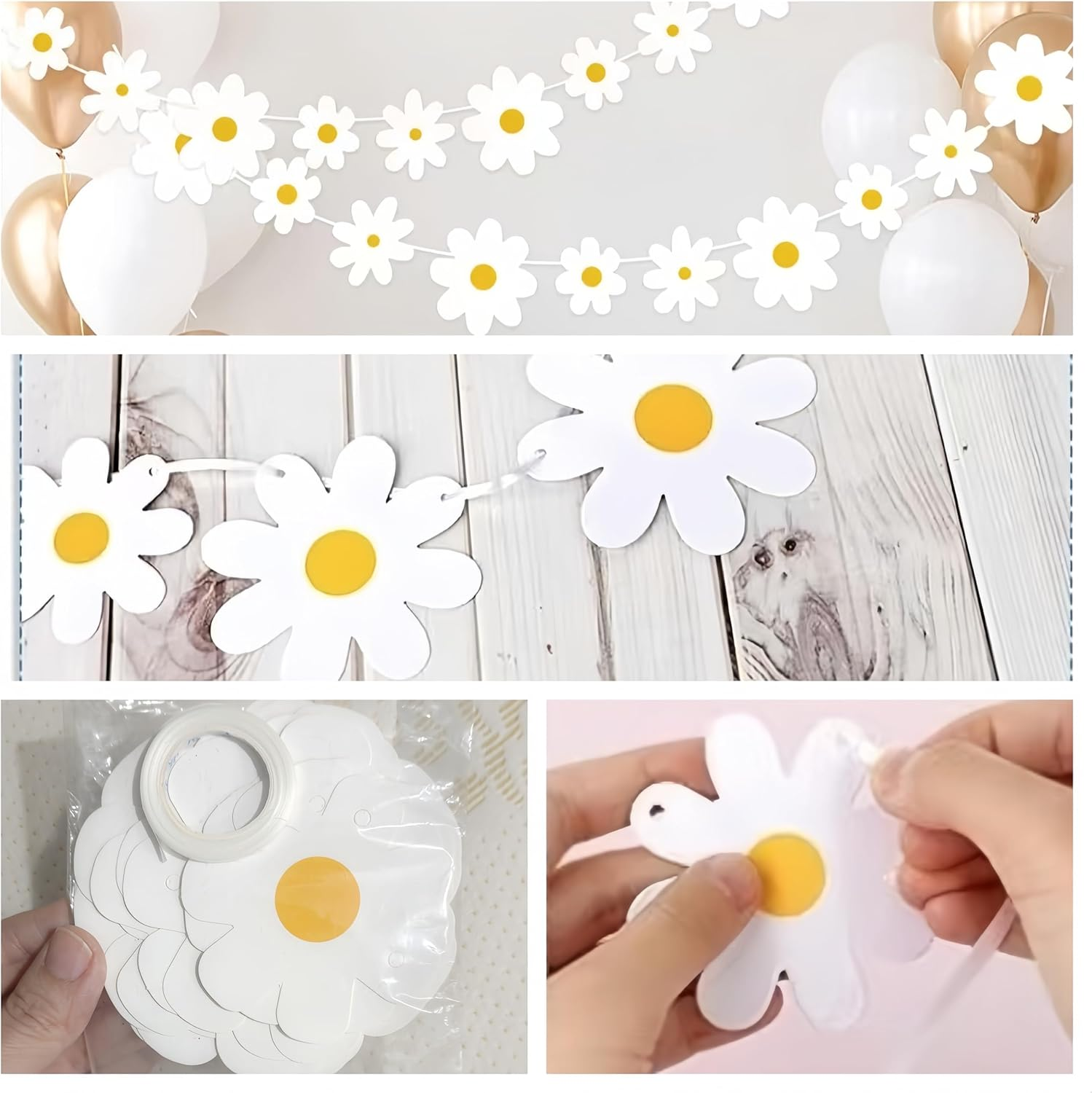 4 Packs Daisy Banner Garland Groovy Hippie Boho Birthday Party Decoration Banner Daisy Party Decoration Hanging Banner Flower Birthday Banner Daisy Paper Cutouts for Girl Birthday Decoration