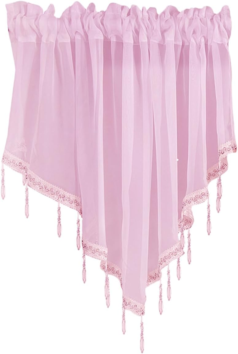 1Pcs Purple Sheer Valance Curtains 51.2 X 23.6 Inch, Beaded Swag Valances for Windows Living Room Kitchen Bedroom Bathroom, Short Top Farmhouse Valance Curtains with Rod Pocket Tassel Voile