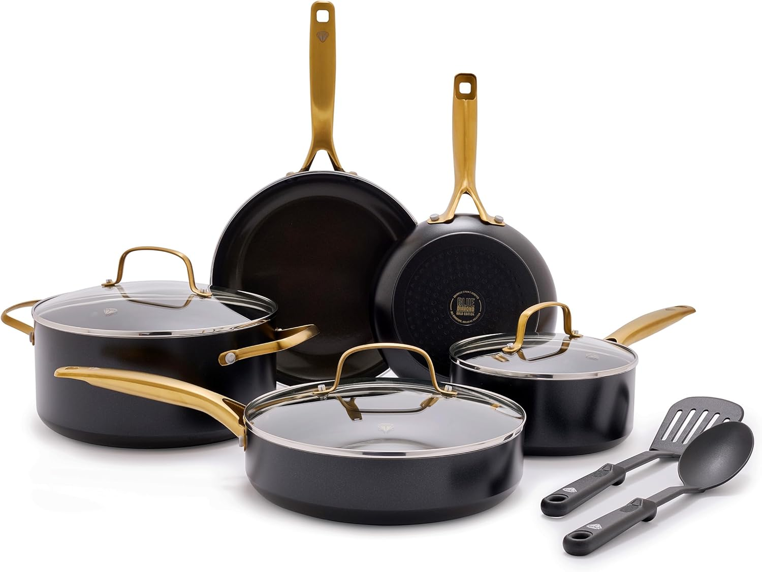 Blue Diamond Gold 10 Piece Cookware Set,Ceramic Nonstick, PFOA Free, Induction, Black image number 6
