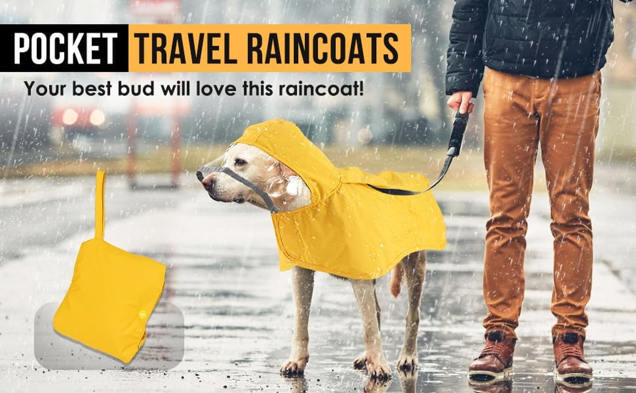 Dog Raincoat with Hood, Waterproof Nylon Shell, Reflective Strips, Yellow, Adjustable with Lead Hole (XL) image number 3