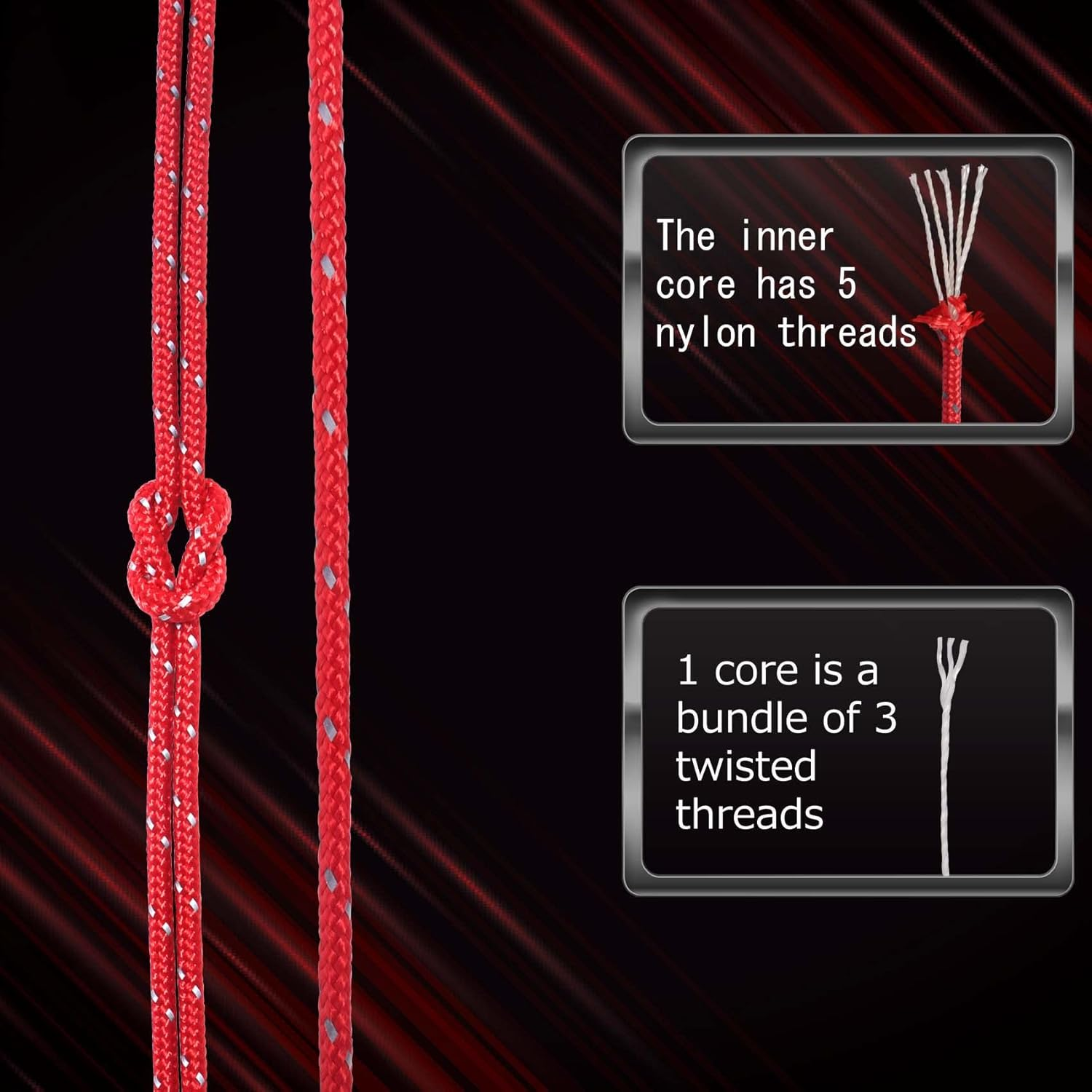 HIKEMAN 50M Reflective Guyline Solid Braid Nylon Camping Rope with Aluminum Adjuster Cord Tensioner Tent Accessory for Outdoor Travel,Hiking,Backpacking and Water Activities (Yellow, 3Mm) image number 6