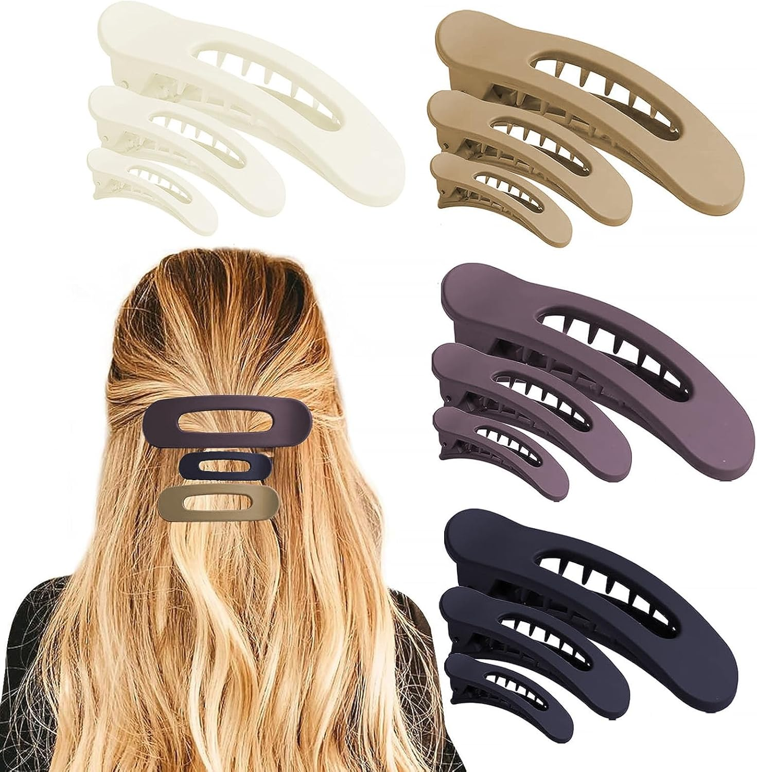Ruzister&reg; Pack of 12 Flat Claw Clips for Women, Non-Slip Alligator Hair Clips in Neutral Colours, Ideal for Daily Use, Durable Multicolor