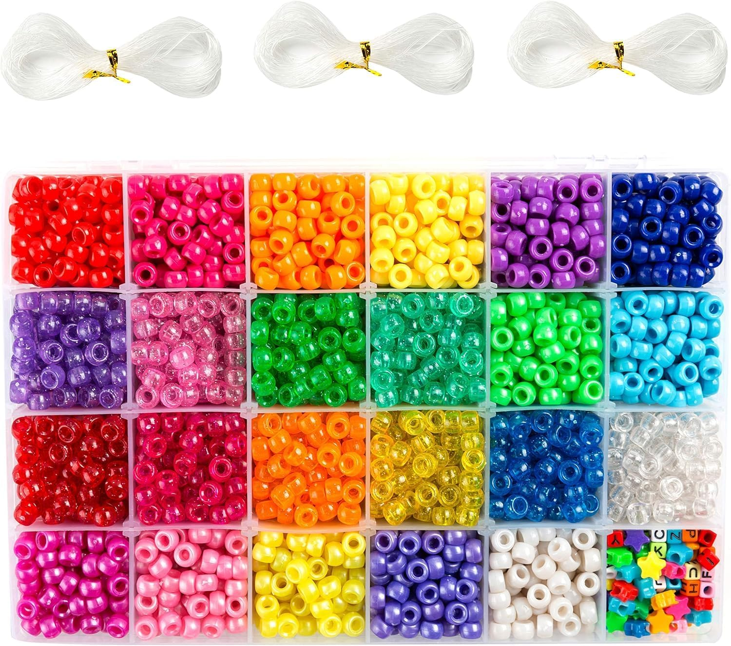 INSCRAFT Pony Beads, 33,00 Pcs 9Mm Pony Beads Set in 23 Colors with Letter Beads, Star Beads and Elastic String for Bracelet Jewelry Making By image number 3