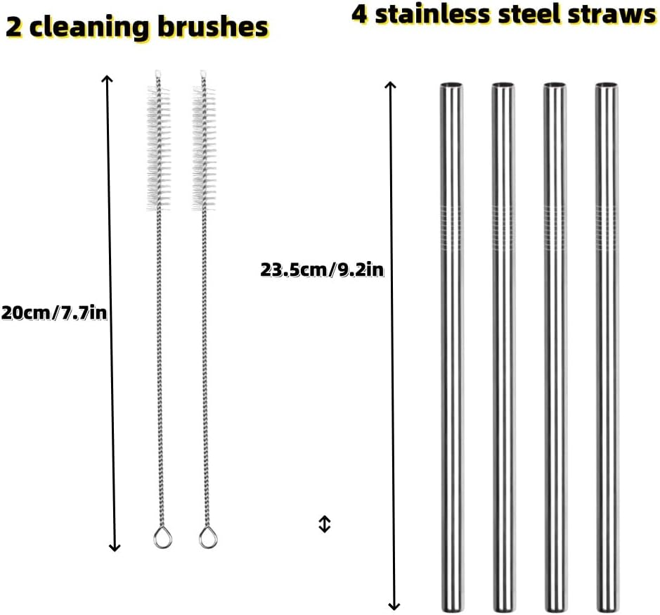 4Pcs Replacement Stainless Steel Straws Compatible with Water Bottle 24Oz 32Oz Reusable Straws with 2 Cleaning Brushes Metal Replacement Compatible with Owala image number 2