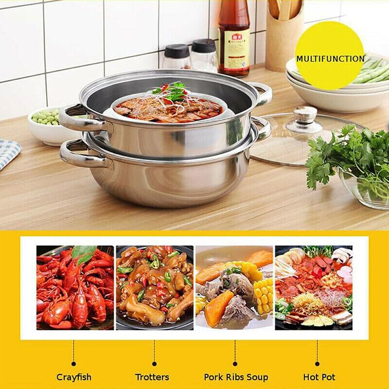 Leona Co 4/5 Tier Steamer Pot for Cooking, 28Cm Steam Pots with Lid Multipurpose Stainless Steel Steaming Pot Cookware with Handle for Vegetable, Dumpling, Stock, Sauce, Food (5 Tier) image number 3