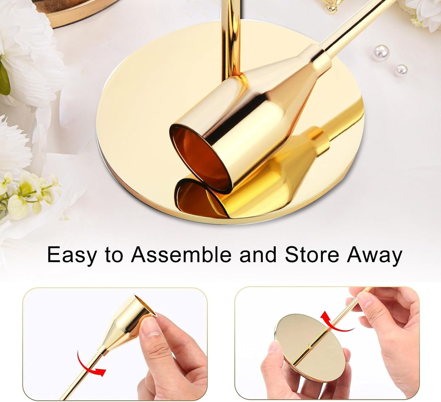 Gold Candle Holders for Pillar Candles - Taper Candlestick Holders Stand for Mantle, Dining Table Centerpiece, Tall Candle Sticks Holder Decor for Wedding, Christmas, Elegant and Sturdy (3 Pcs) image number 5