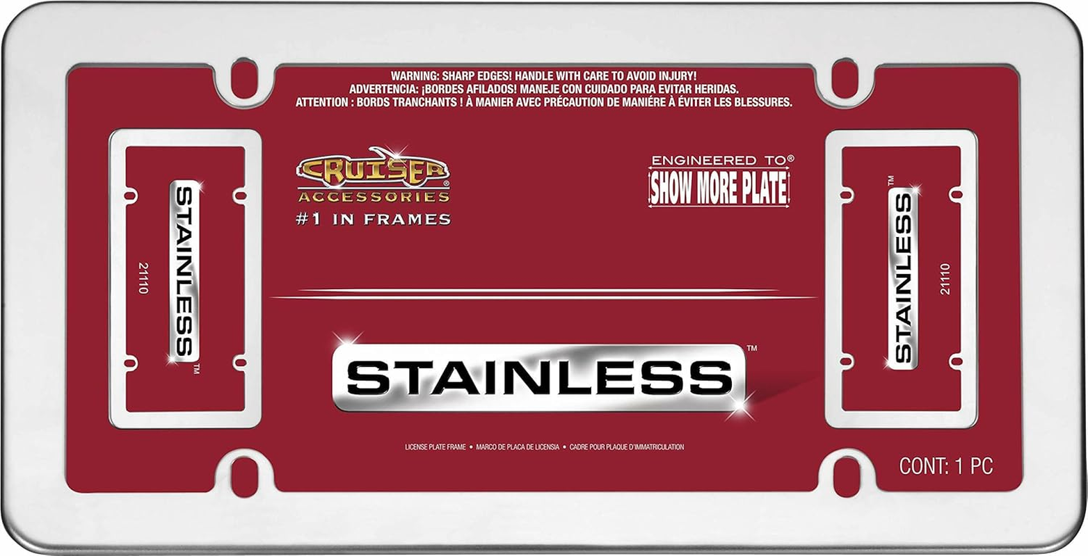Cruiser Accessories 21010 Stainless Steel Elite License Plate Frame Stainless 1 Frame Stainless Steel
