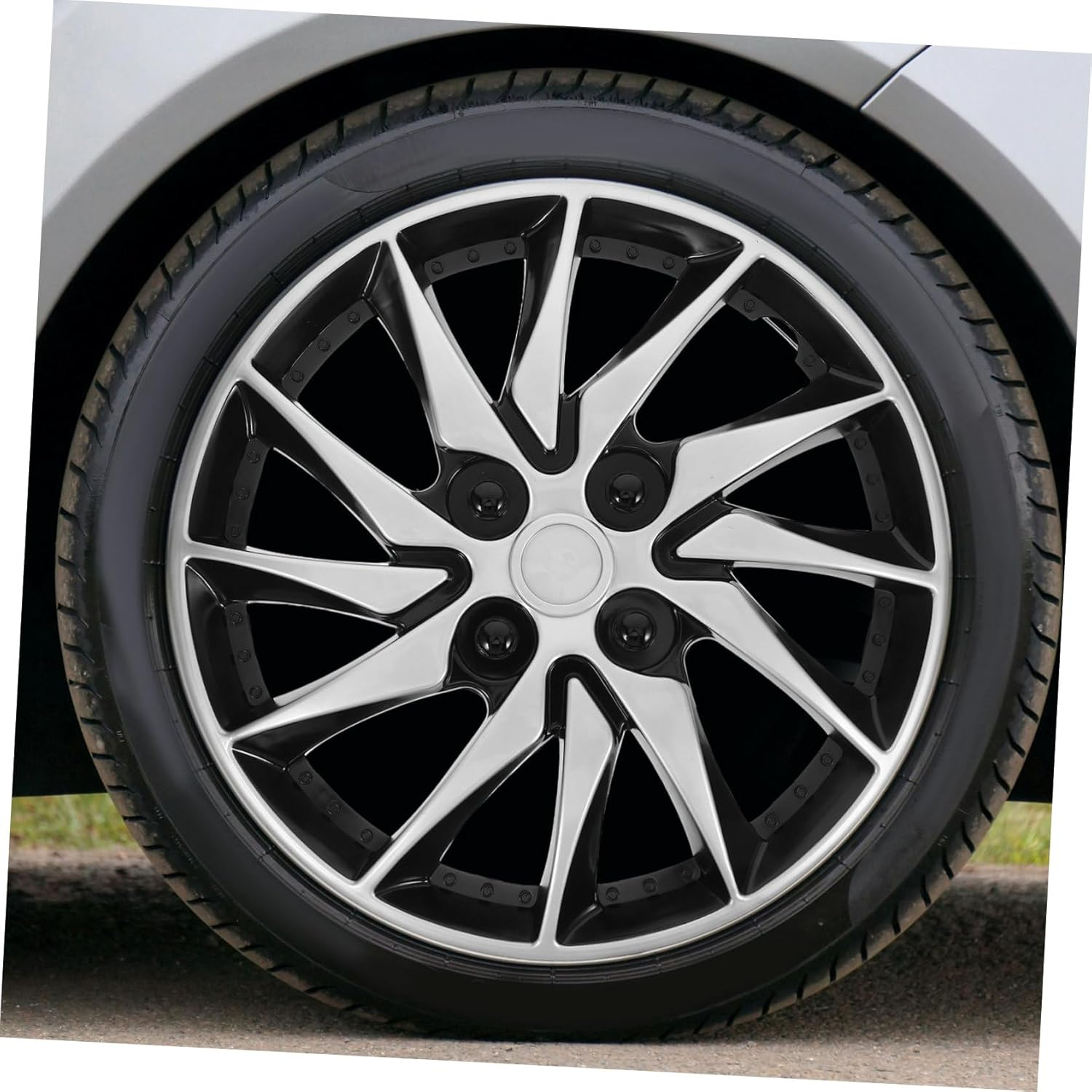 SOPOTUTU 14-Inch Silver Black Hubcap Wheel Cover for Car Hub Steel Rim Hub Case Compatible with Truck and Auto Replacement Wheel Caps for Vehicle image number 6