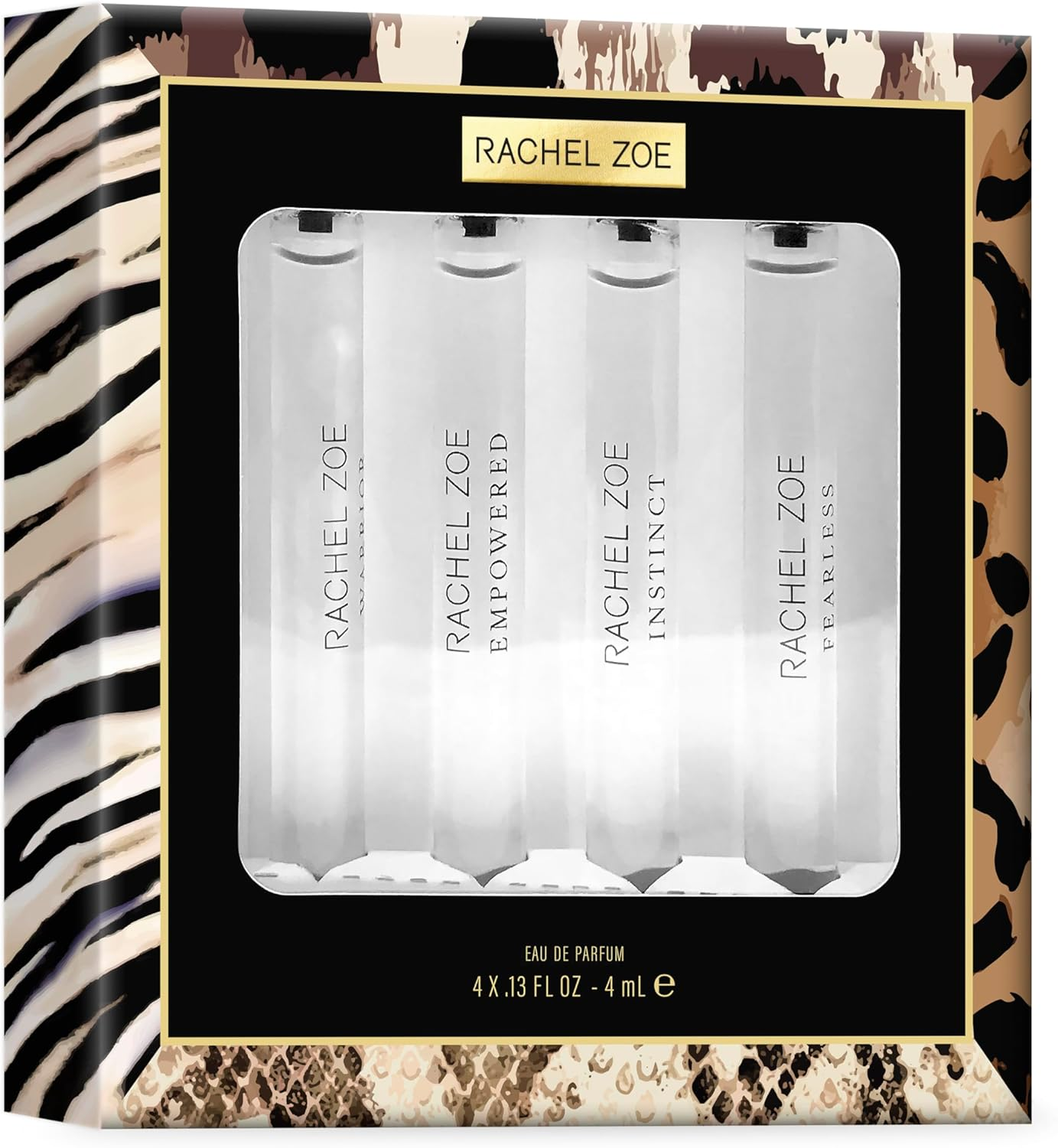 Rachel Zoe Discovery Set - Set of 4 Eau De Parfum Sprays, 0.13 Oz - Empowered, Fearless, Instinct, and Warrior - Perfectly Balanced Feminine Perfume for Women - Lasting Signature Designer Scent image number 1