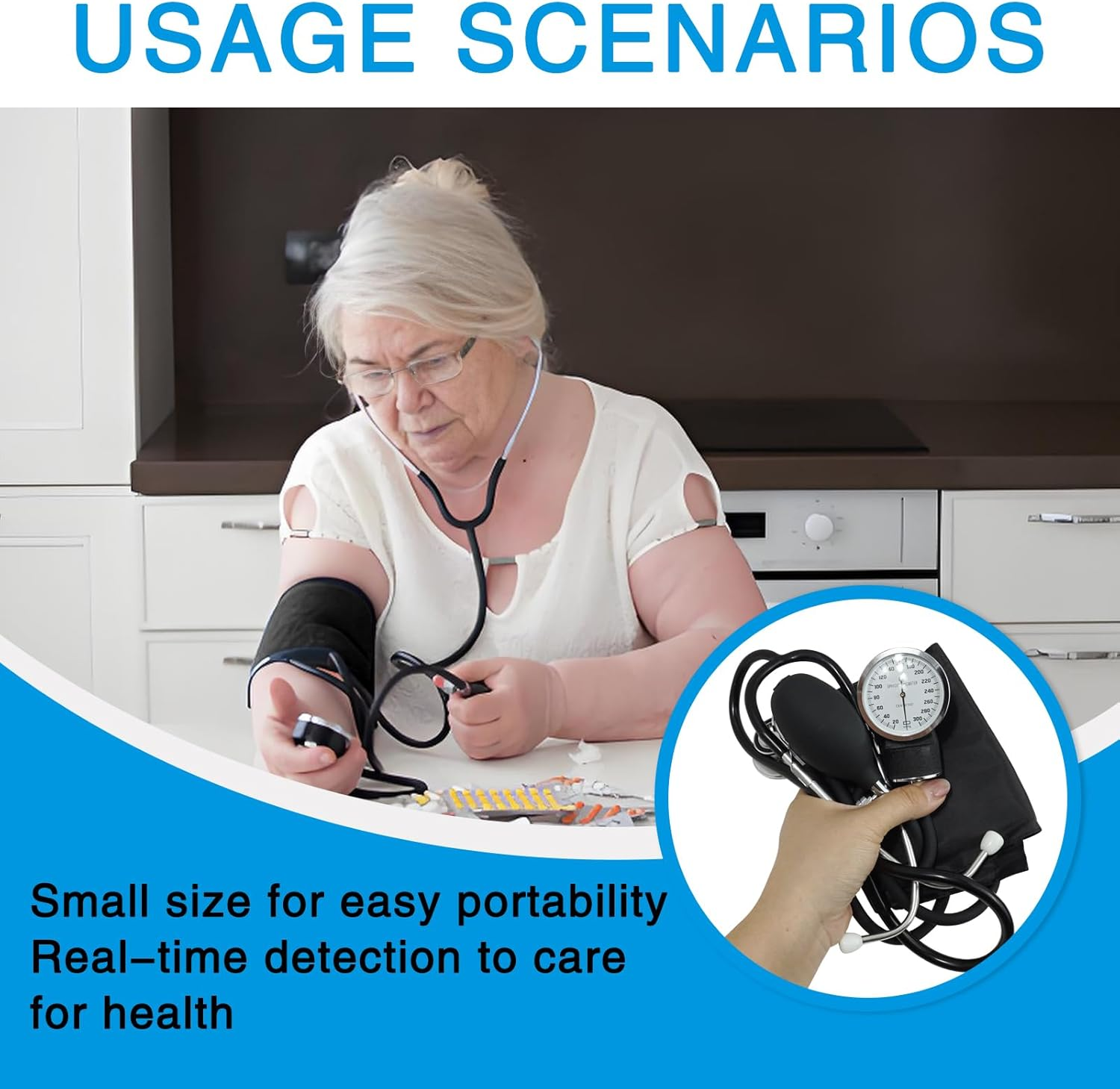 Manual Blood Pressure Monitor with Stethoscope and Carry Bag, Home Use BP Cuff Kit for Adults with Large Arm Cuff, Portable Sphygmomanometer Set for Accurate Readings (Black) image number 2