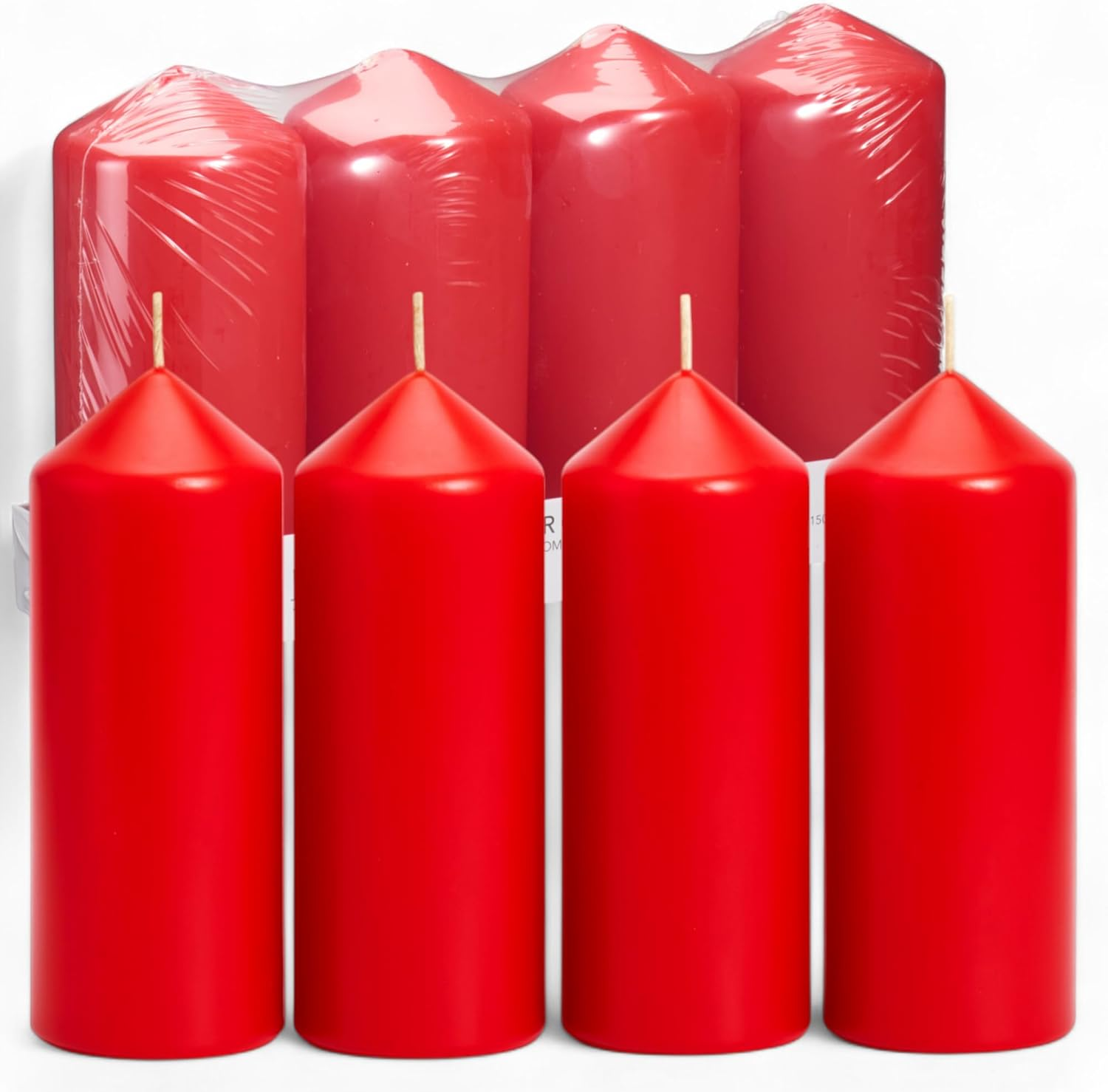 MIJOMA Pillar Candles Set of 4 - High-Quality Coloured Candles for Advent Wreath and Christmas Decoration - Odourless & Low Soot (Red, 7 X 15 Cm)