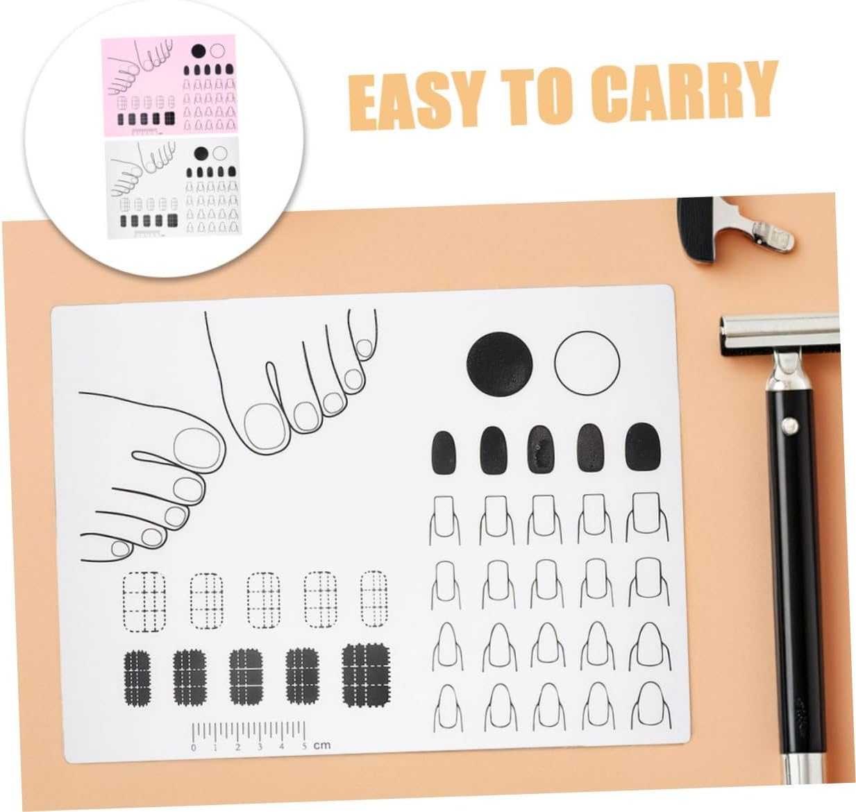 ERINGOGO 2Pcs Reusable Silicone Nail Art Practice Mat Lightweight Washable Manicure Cushion for Beginners Nail Color Mixing and Stamping Home and Salon Use image number 1