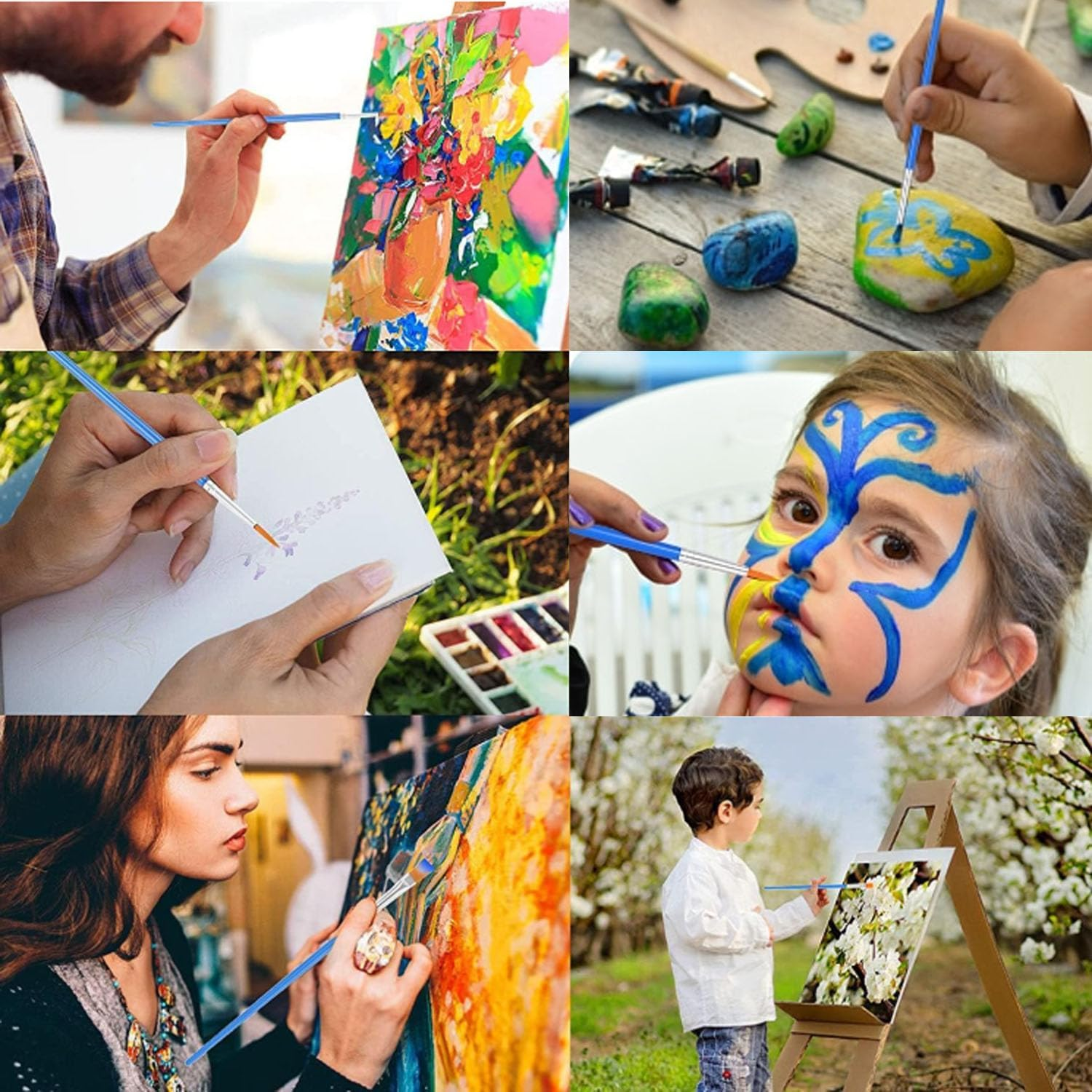 Set of 100 Professional Acrylic Paint Brushes with Flat and round Tips, Colouring Doodle Brushes,Craft Brushes,Plastic Rod Hooks,Flat Tip Paint Brushes image number 2