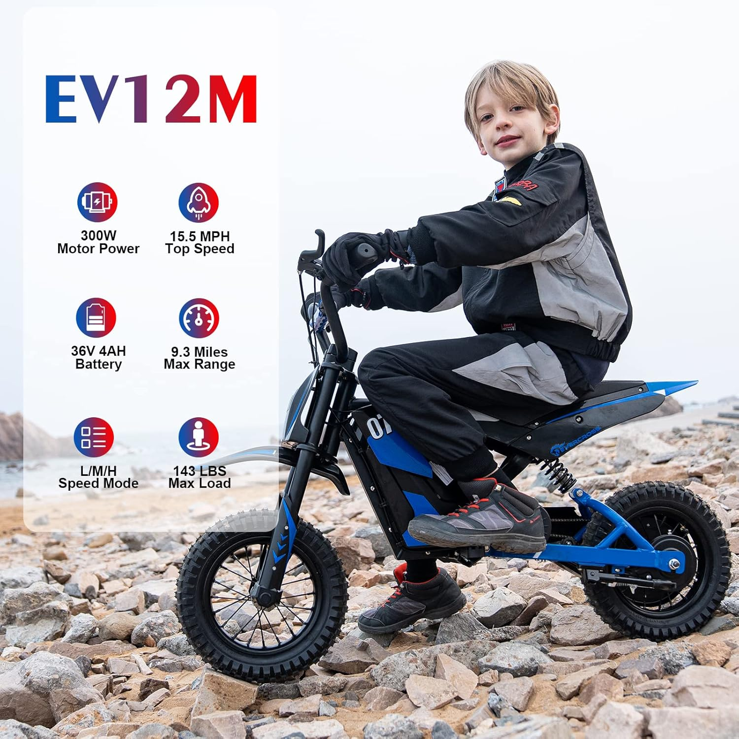 EVERCROSS EV12M Electric Dirt Bike,300W Electric Motorcycle,15.5Mph & 9.3 Miles Long-Range,3-Speed Modes Motorcycle image number 4