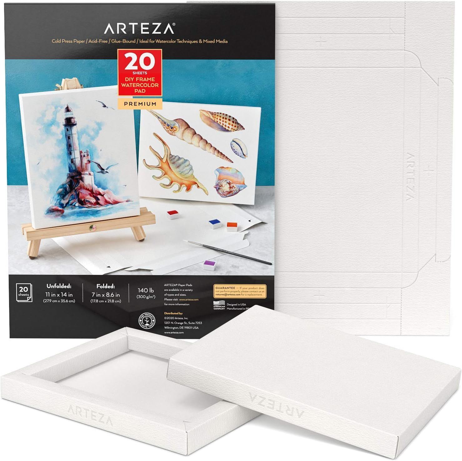 ARTEZA Watercolor Art Paper Foldable Canvas Pad, Folded Size 5X6.6 Inches, 10 Sheets, DIY Frame, Canvas Pad, 140 Lb, 300 GSM, Acid-Free, Cotton Pulp, for Painting & Mixed Media Art