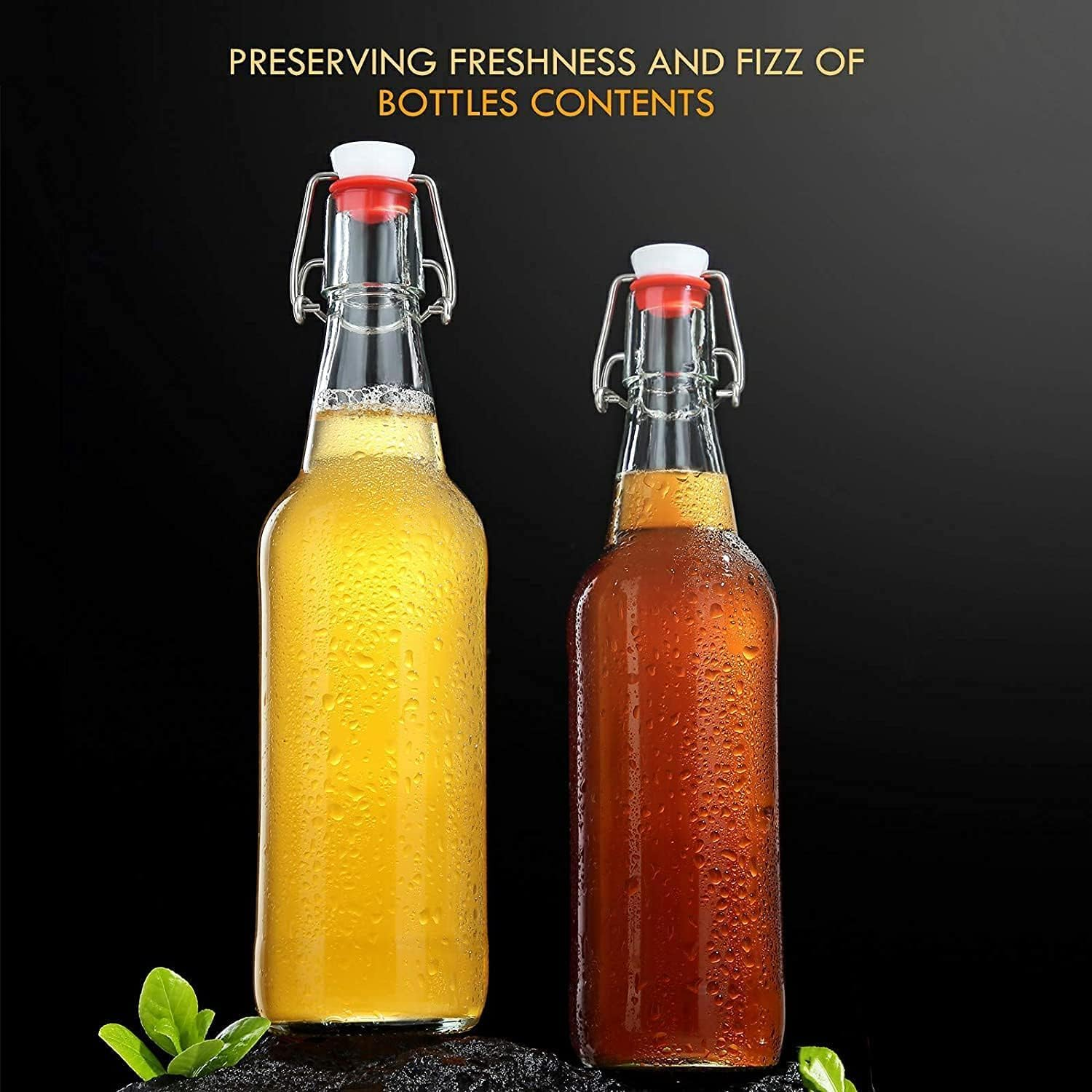 Starwood 32 Oz Clear Glass Bottles with Airtight Silicone Stopper &ndash; Set of 4 Reusable Bottles for Kombucha, Beer, Kefir, Fermentation, Home Brewing, Swing Top Leak-Proof Design image number 1