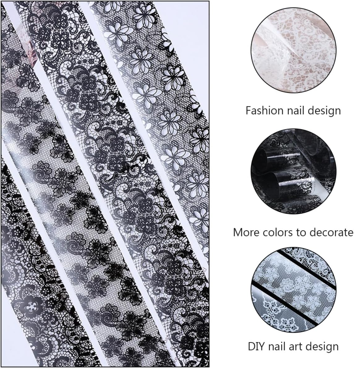 TEHAUX 2 Boxes Black and White Lace Nail Art Stickers Set, 10 Styles Decorative Nail Charms Decals for Creative Manicure and Salon Use image number 4