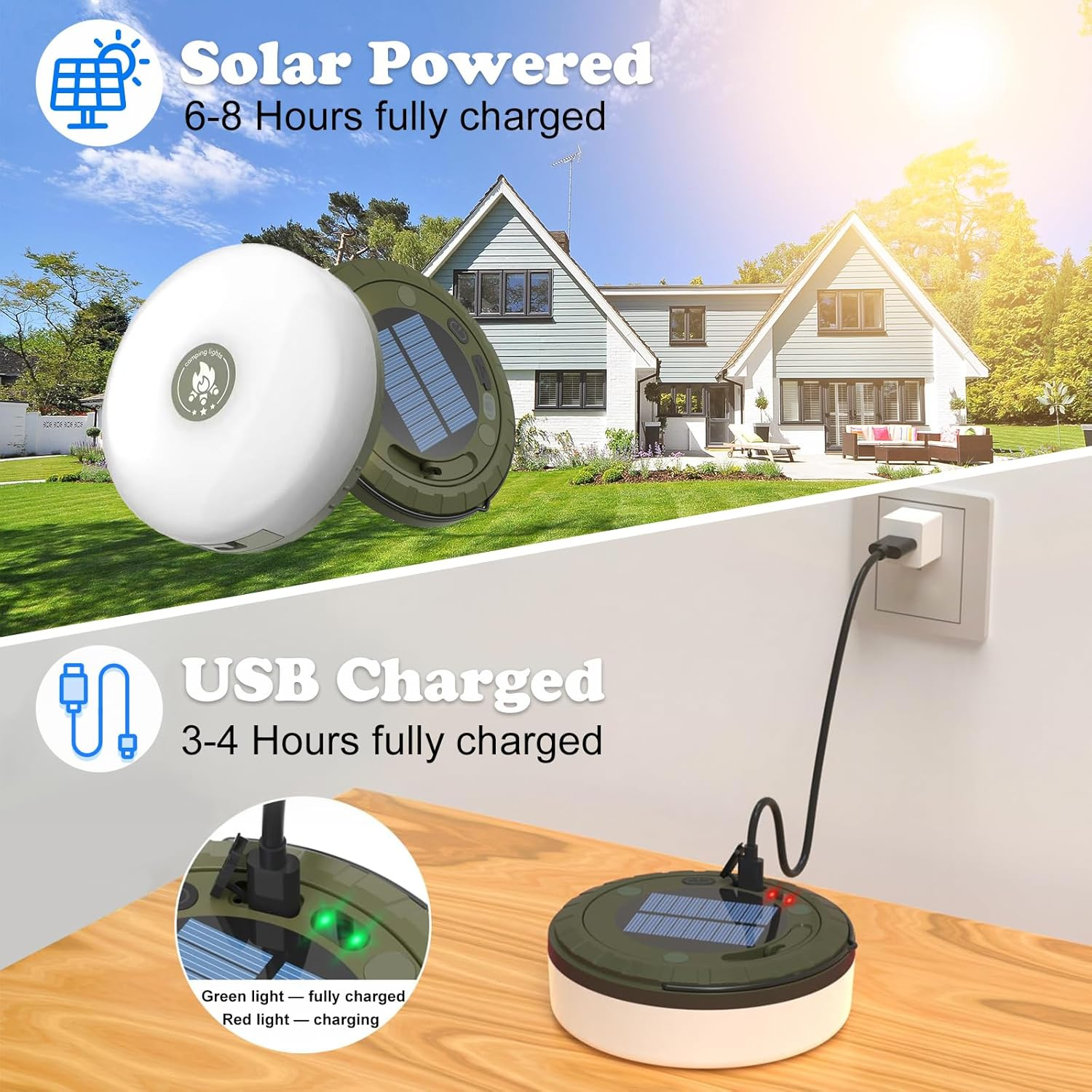 Bongu Solar Camping String Lights, 2 in 1 Rechargeable 10 M Camping Lights with 5 Lighting Modes, Waterproof Portable Tent Lighting for Outdoor Camping Hiking Awning Garden Party Festival Decor image number 4