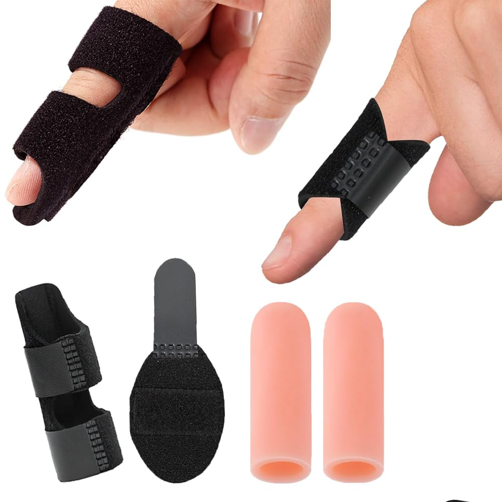 Trigger Finger Splints, 2 Pieces Finger Support with 2 Gel Sleeves, Index Finger Brace for Pointer, Middle, Mallet Ring, Broken Knuckle Immobilization image number 2
