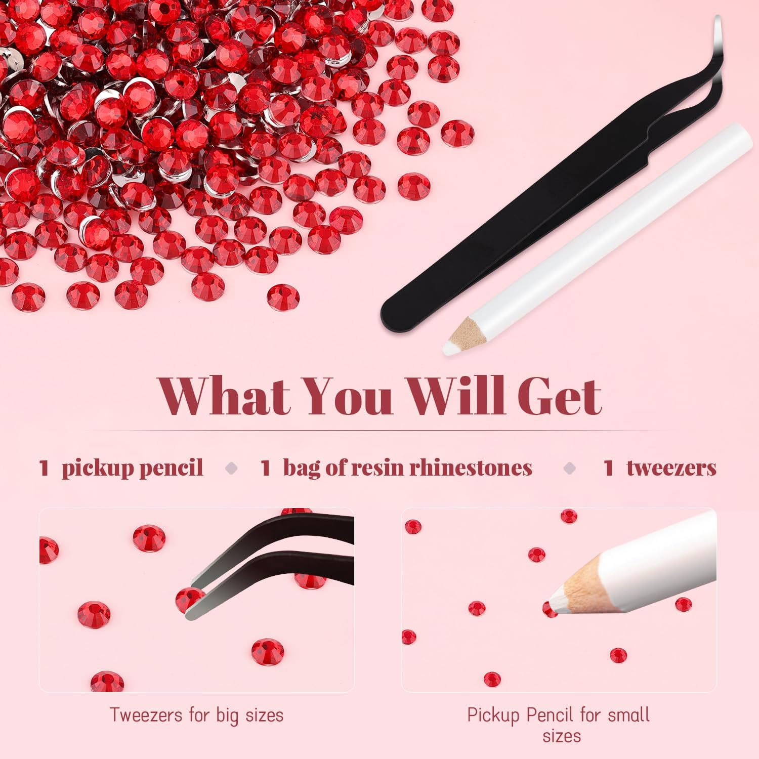 4000PCS 4Mm Resin Rhinestones in Bulk (Red), Bedazzling Flatback Crystals for Crafts DIY Nail Decoration, Gems Charms for Tumbler Shoes Clothing Fabric with Pickup Pen and Tweezers image number 1