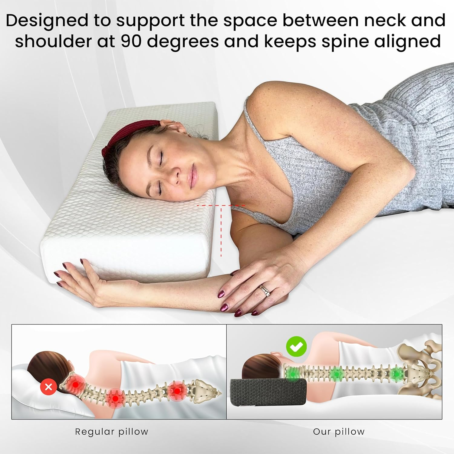 24X12X5 Pillow Cube for Side Sleepers with 2 Pillow Cases(White & Gray) Memory Foam&ndash; Extra Thick, Medium Firm Design Ideal for Neck,Shoulder Pain Relief & Cervical Support &ndash; Made of Odorless Fabric image number 4