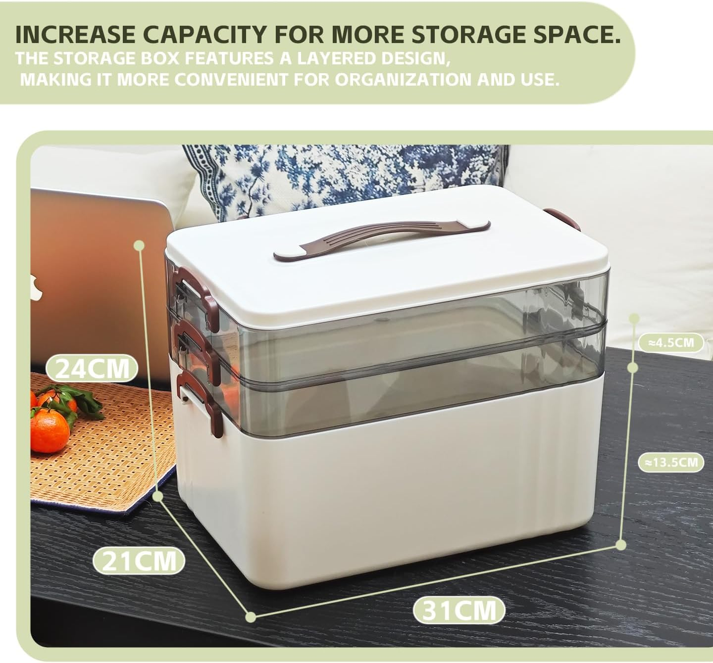 AVITONG 3-Layer Medicine Storage Box, Large Capacity First Aid Organizer with Handle, Moisture-Proof & Dustproof, Multi-Purpose Plastic Storage Container for Medicine, Cosmetics,Household Essentials image number 1