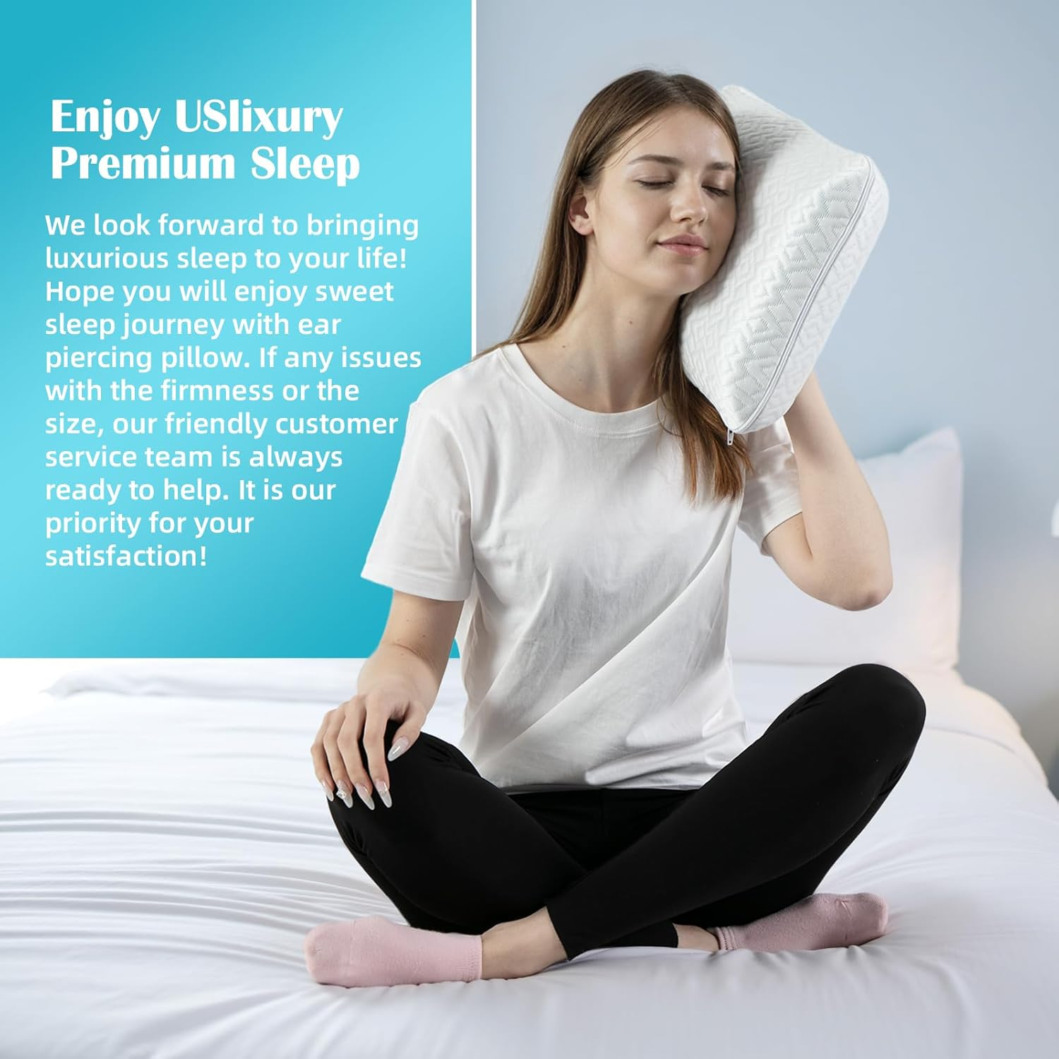 Uslixury Ear Piercing Pillow - Extra Foam Plug, Larger Off-Centered Hole, Soft Certipur-Us Memory Foam for Side Sleepers, Cool Pillowcase image number 3