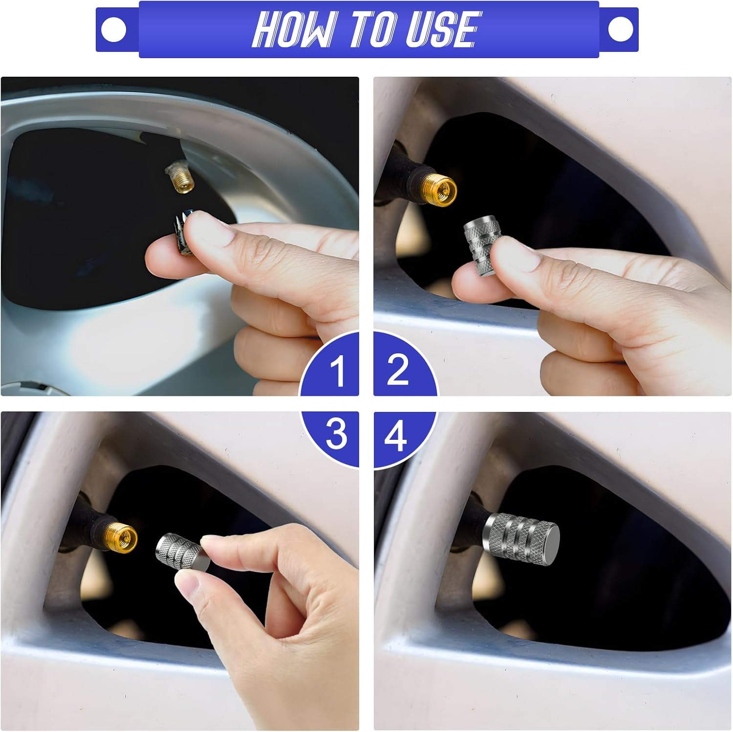 Pack of 12 Car Valve Caps, Aluminium Car Valve Cap, Universal Valve Caps, Car Tyre Accessories, Car Tyre Valve Caps for Cars, Trucks, Suvs, Motorcycles, Bicycles, Etc. (Grey) image number 2