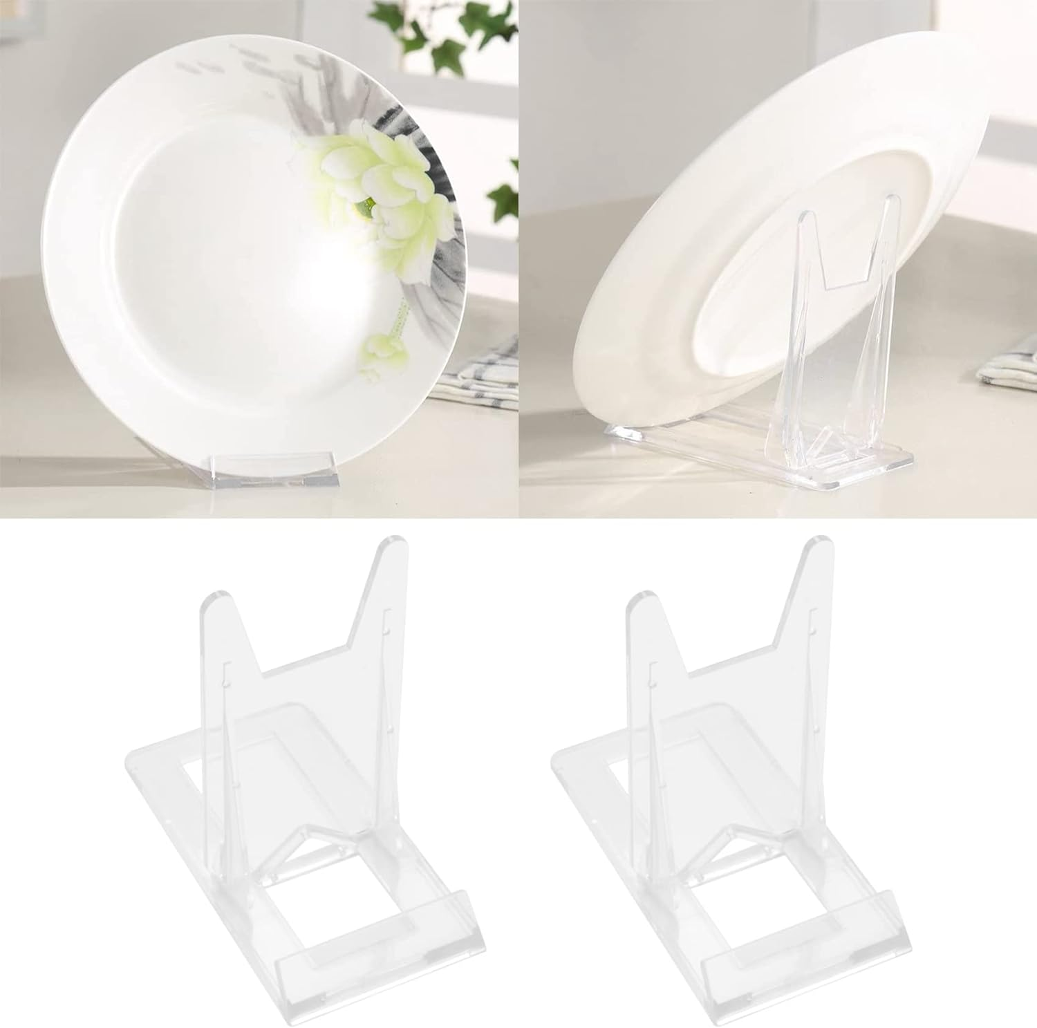 Anlayliay 20 Pcs Display Stand, Acrylic Plate Stands Adjustable Sliding Clear Display Stand Easel Two Part for Plates,Books image number 4