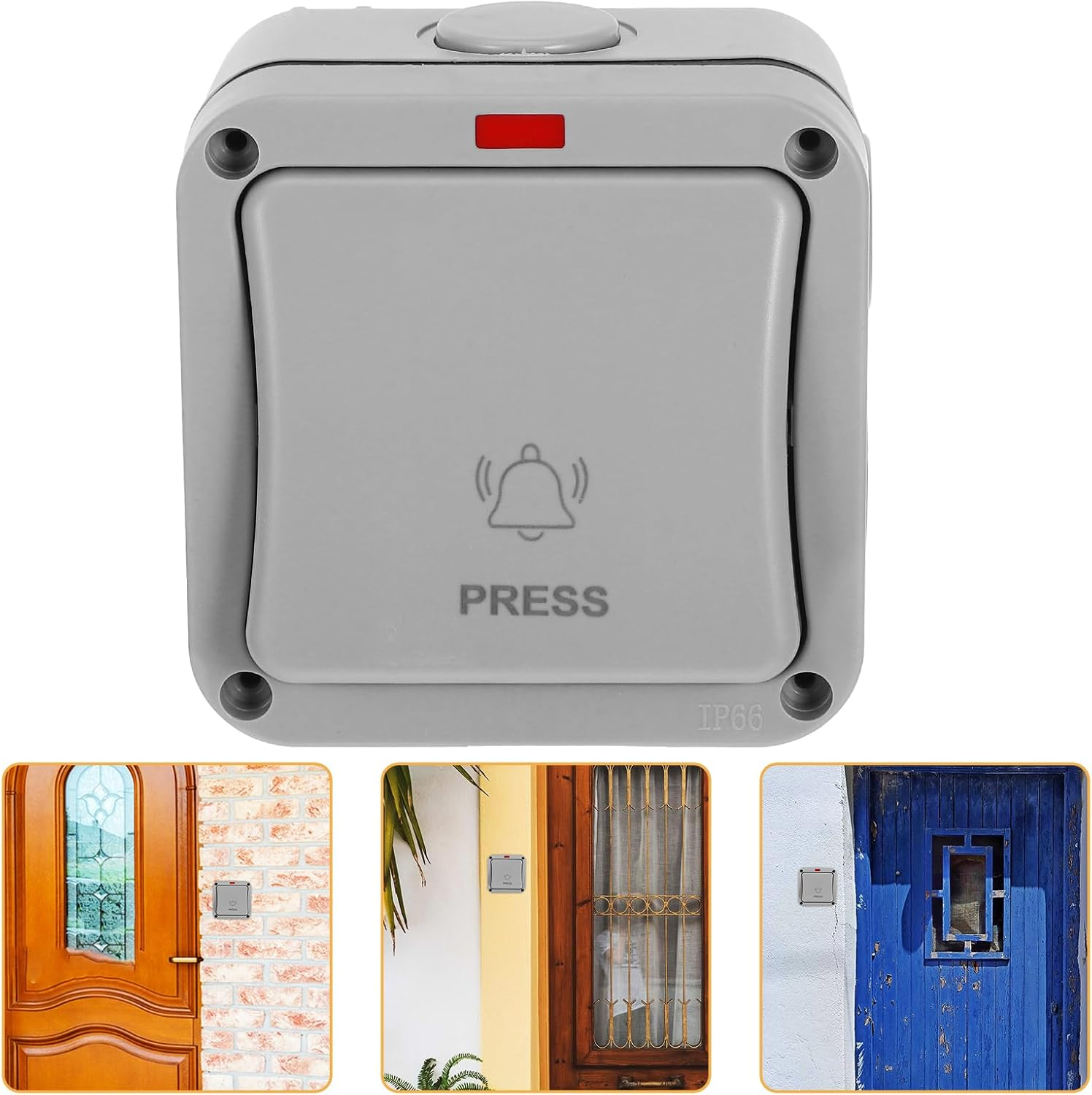 Iplusmile Garage Door Wall Button, Waterproof Push Opener Switch Doorbell, Universal Garage Door Switch Momentary Button for Home Outdoor, Grey image number 2