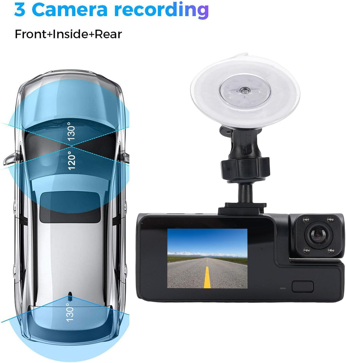 Dpofirs Dual Lens Dash Cam for Cars, 1080P Front, 720P inside Cabin Surveillance with Wifi App Control, Parking Monitor, Driving Car Recorder Wifi Phone Interconnection image number 2