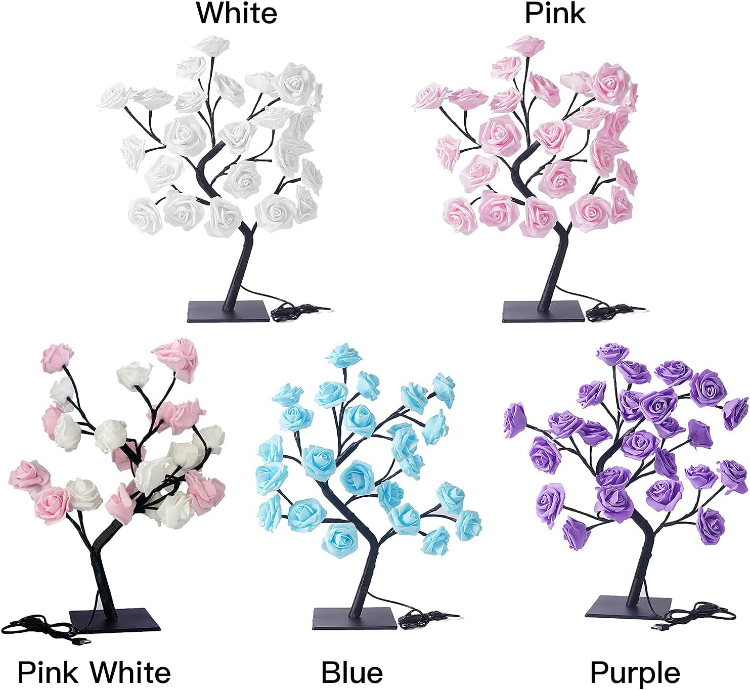 Rose Tree Lamp,Flower Lamp Tabletop Bonsai Tree Light,Fairy Tree Light Lamp,Rose Flower Tree Lamp with 24 Warm White LED Lights,Usb Powered for Mom Girls Home Bedroom Decor (Pink) image number 4