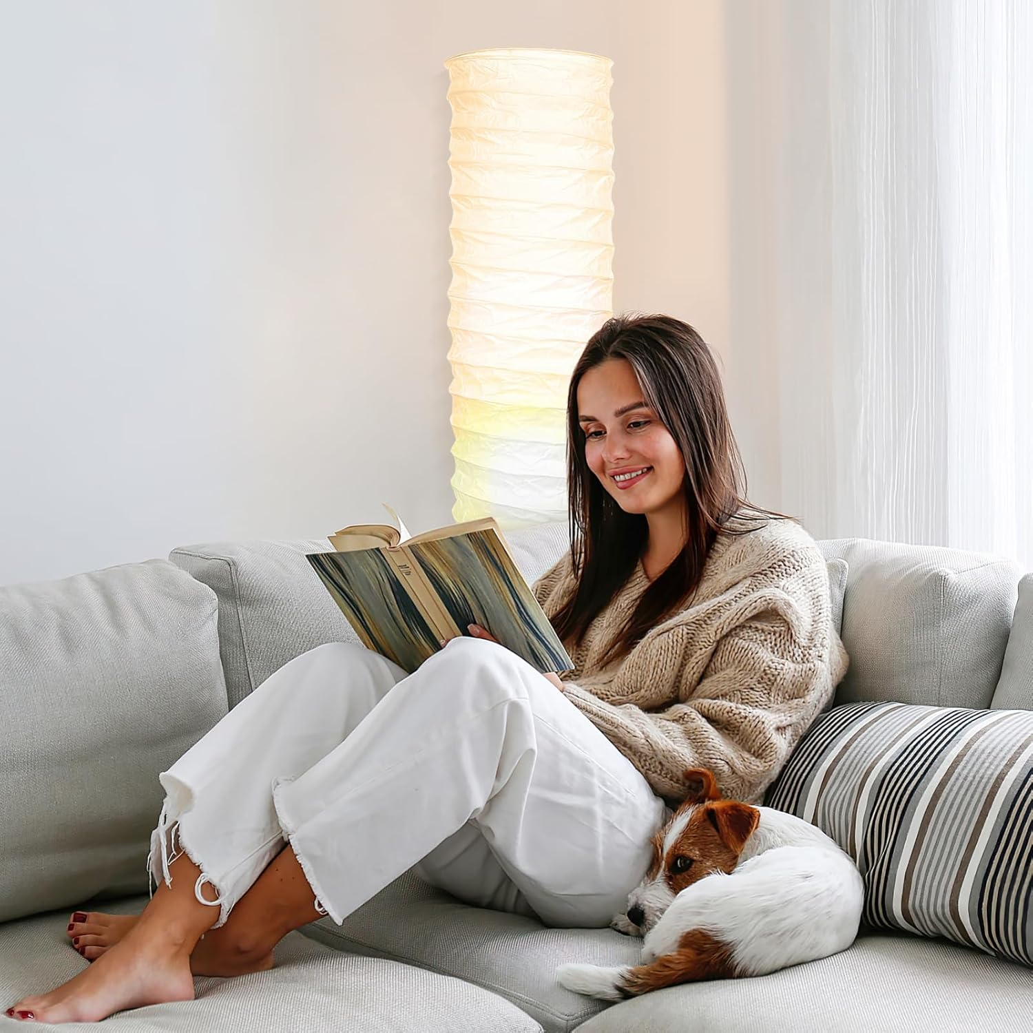 SHINEOFI Paper Lampshade for Floor Lamp, Nordic Style Floor Lampshade, Replacement Light Cover for Living Room, Bedroom, 36 X 36 X 9 Inches image number 4