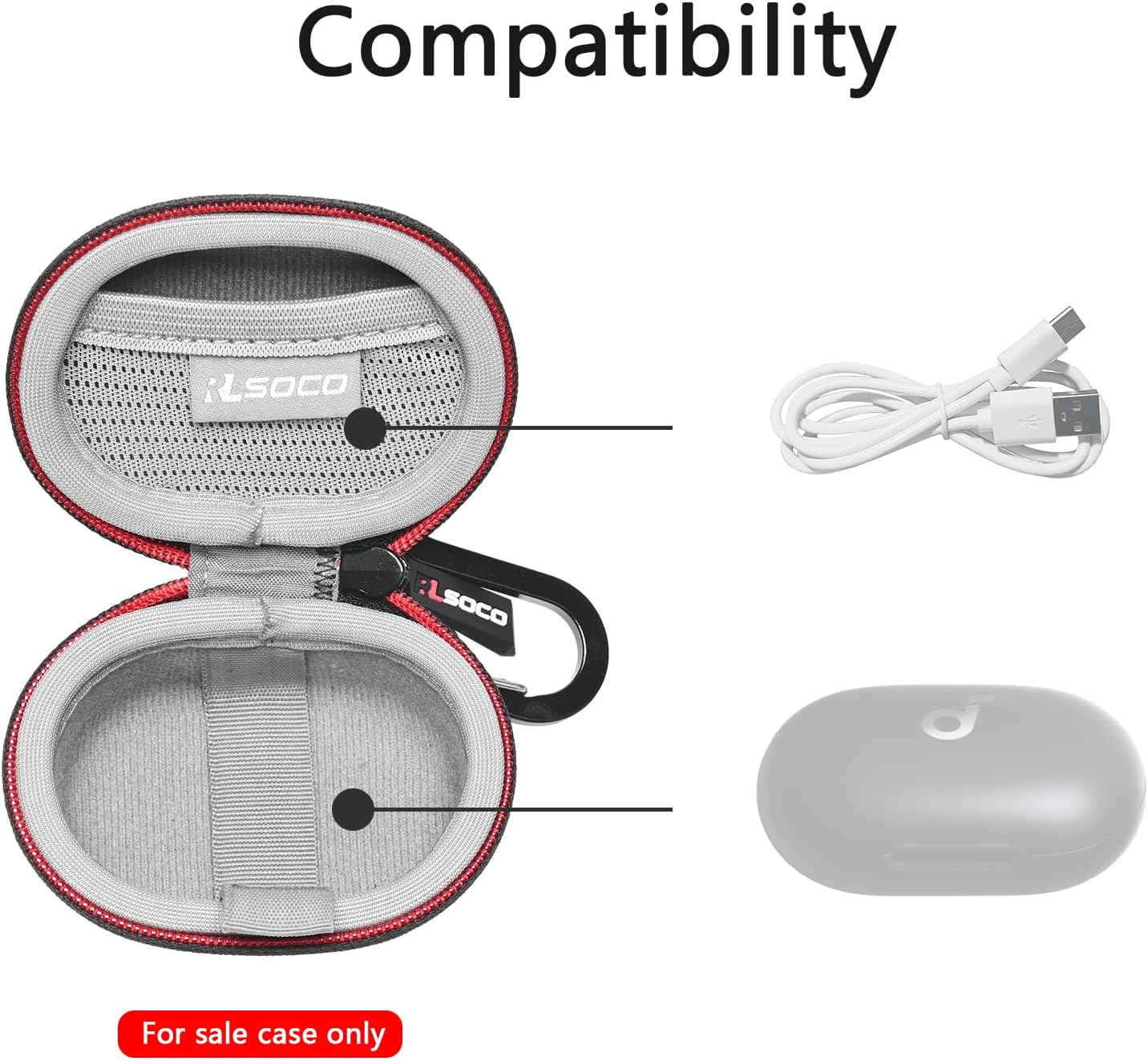 RLSOCO Carrying Case for Anker Soundcore Space A40 Adaptive Active Noise Cancelling Wireless Earbuds - Black (Case Only) - Black image number 5