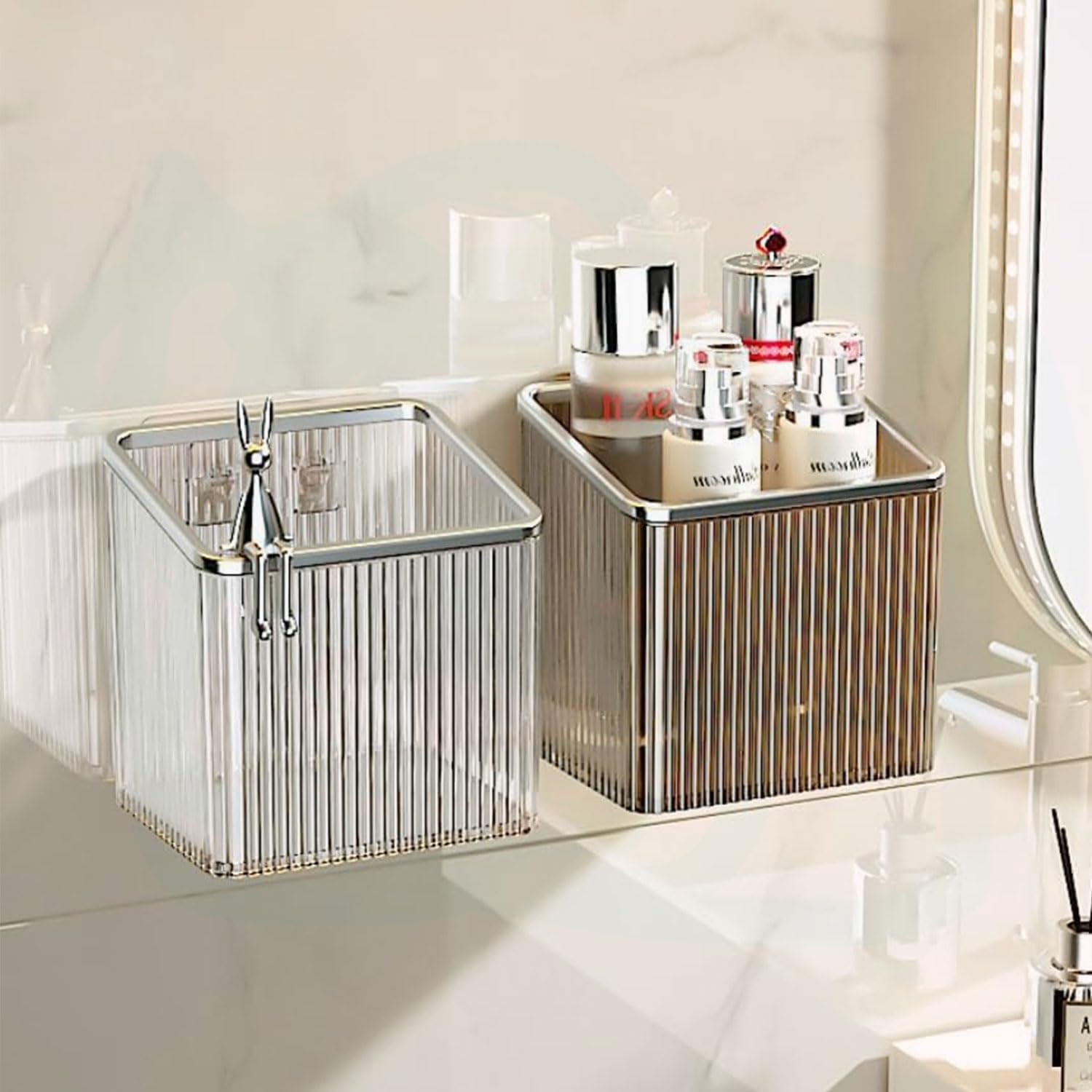 YIRANJIA 2-Pack Adhesive Shower Organizer for Bathroom Tooth Brush,Toothpaste,Razor,Makeup Brush,Cosmetic Bucketsilver image number 6