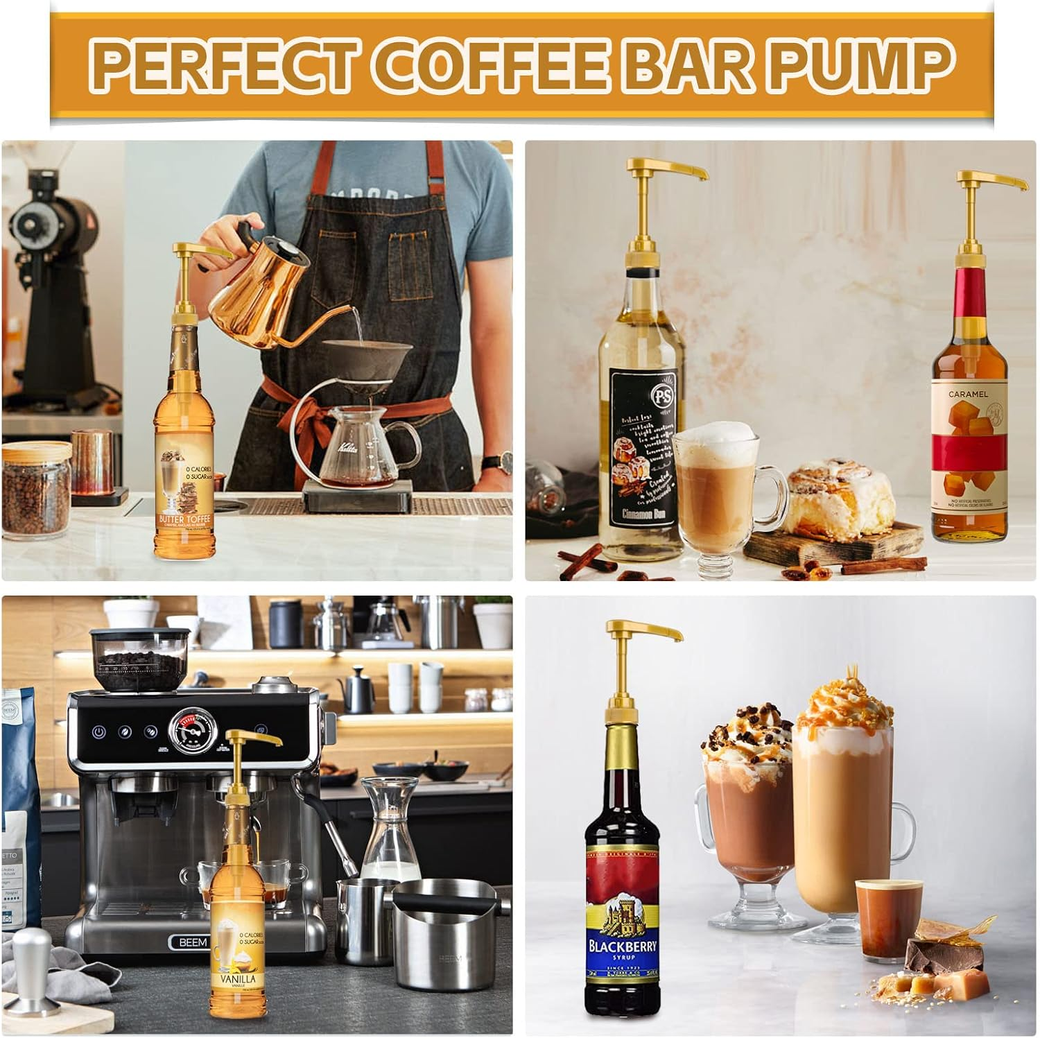 4PCS Syrup Pump for 25.4 Oz/750Ml Flavorings Bottles, Coffee Syrup Pump Dispenser, Compatible with Torani, Matteo'S, Davinci, Jordans Skinny Syrups Bottles, Syrup Dispenser for Coffee Bar Accessories image number 4