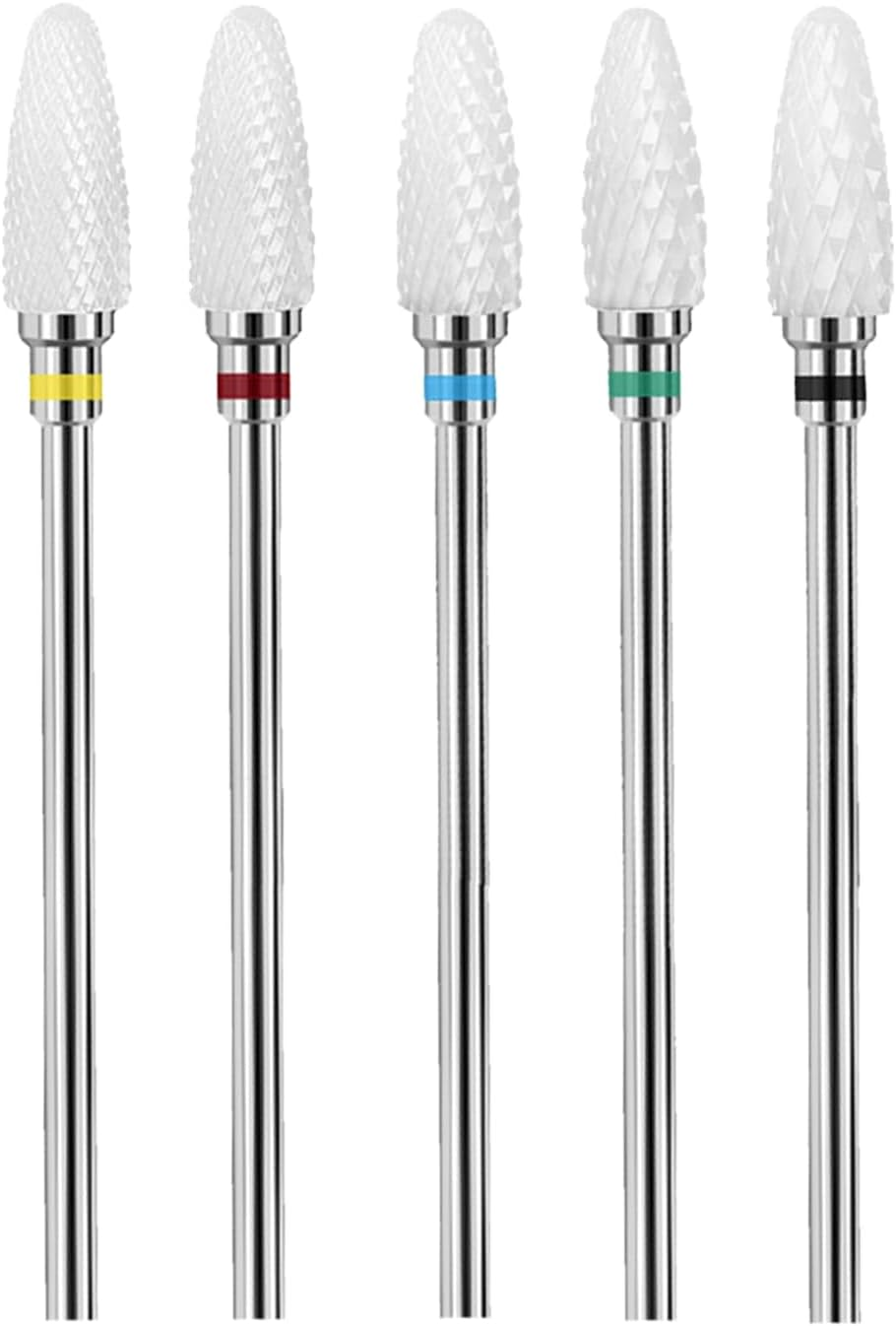 Jrusmr Ceramic Nail Drill Bits Set-3/32 in Shank Professional Corn-Shaped Ceramic Bits for Acrylic Nail Filing, Manicure, Pedicure, and Cuticle Polishing-For Left and Right-Handed Users (5 Pcs) image number 1