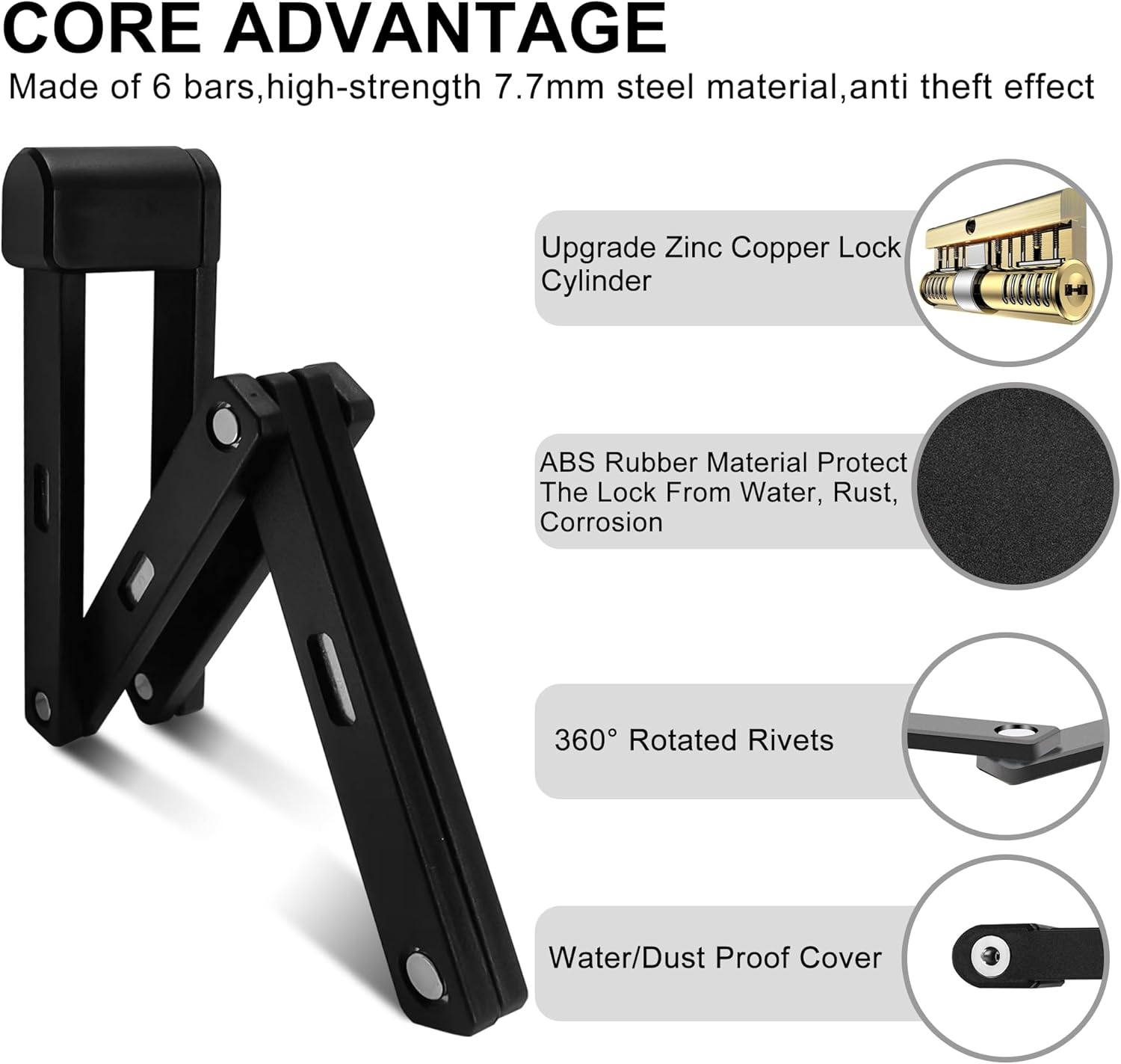 Folding Bike Lock, Bike Locks Heavy Duty anti Theft with 2 Keys and Mount Compact Lightweight High Security Foldable Bicycle Lock for Ebike, Motorcycle and Electric Scooter