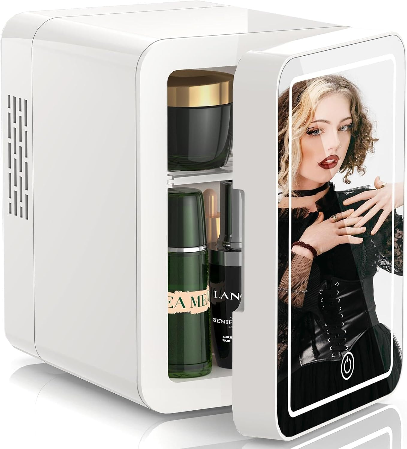 Skincare Fridge, Mini Fridge with Dimmable LED Mirror (4 Liter/6 Can), Cooler and Warmer, for Skincare and Food, Mini Fridge for Bedroom, Office and Car image number 2