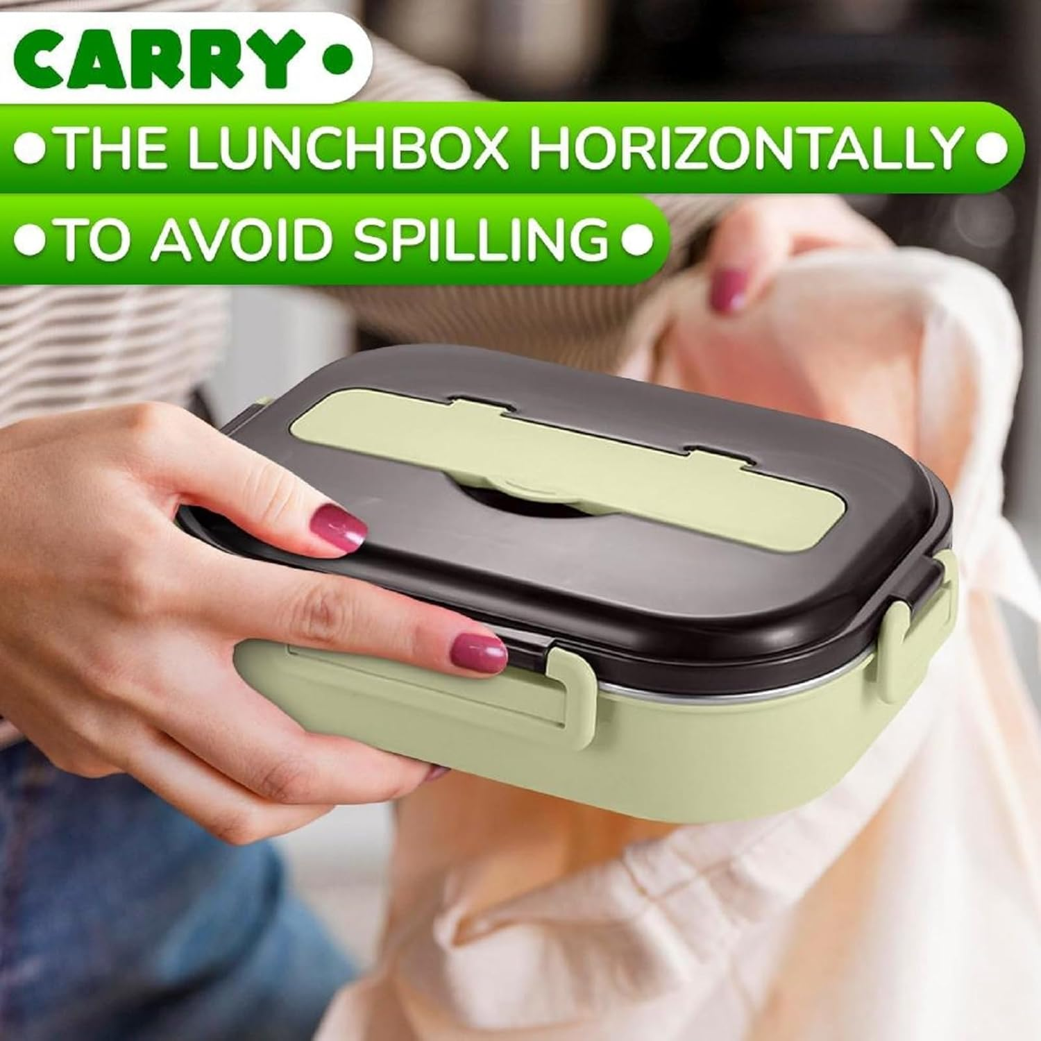 Stainless Steel Insulated Lunch Box for Adults - 2 Compartment Thermal Lunch Box for Kids with Cutlery, Microwave Safe Hot Lunch Box for Work, Leak-Proof Food Container for Students and Office Workers image number 4