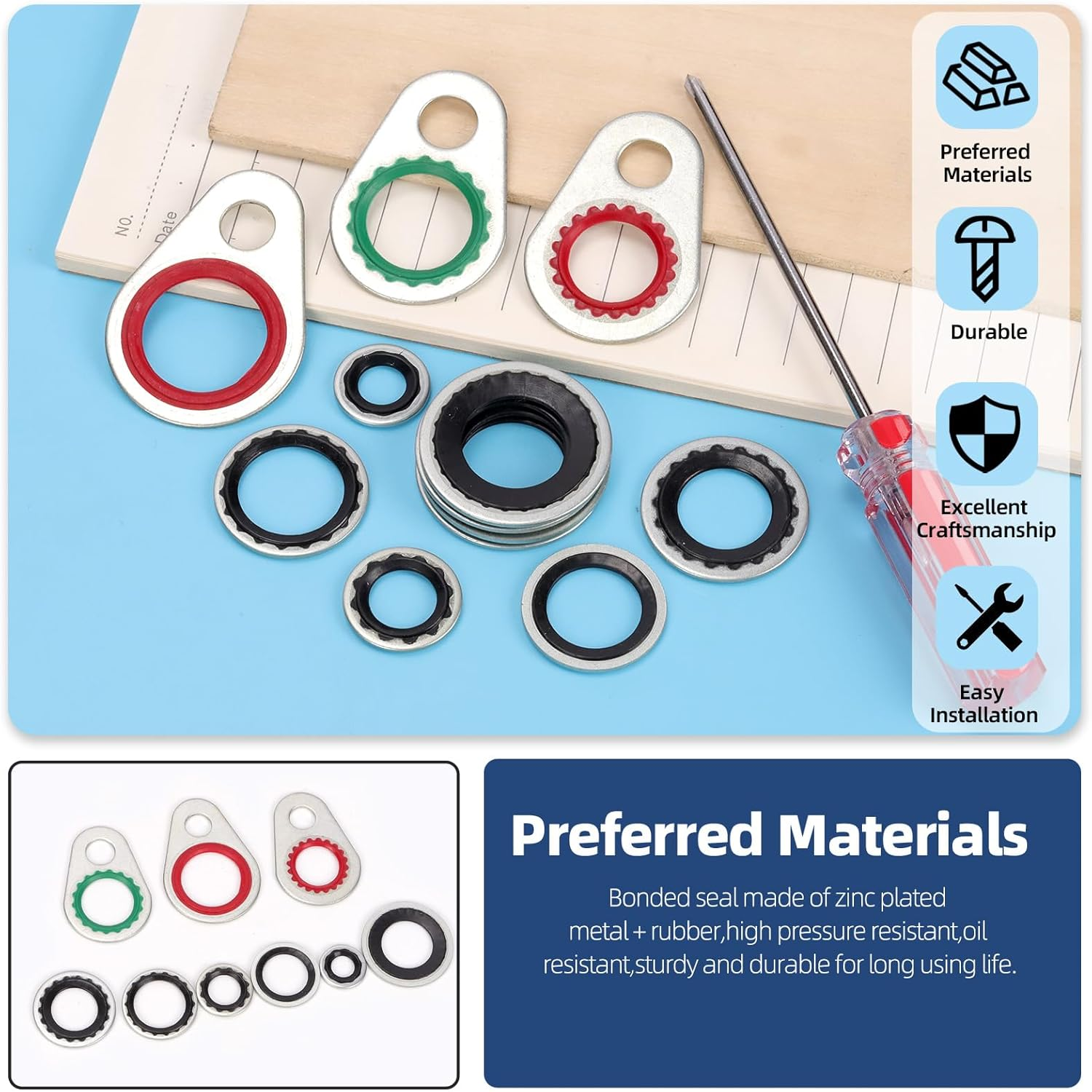 Glarks 60Pcs Air Conditioning Compressor Port Seal Washer Kit, BC-6004 BC-6005 BC-6001 BC-6003 BC-6002 BC-6003A BC-6010 BC-1700219 BC-6009 AC Port Seal Washer Kit, A/C Compressor Seal Washers Kit image number 1