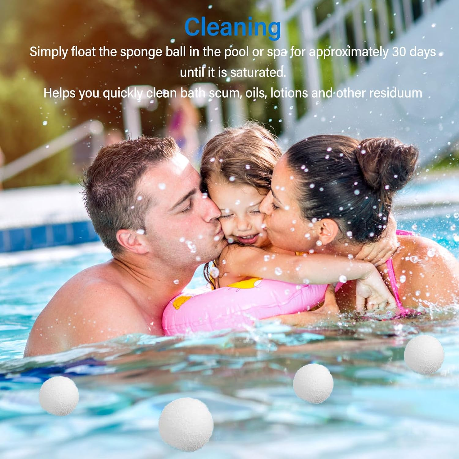 4Pcs Scum Eliminating Ball, Reusable Washable Oil Absorbing Sponge Spa Cleaner Scum Ball Floating Pool Filter for Swimming Pool, Scum Eliminating Sponge Balls image number 4