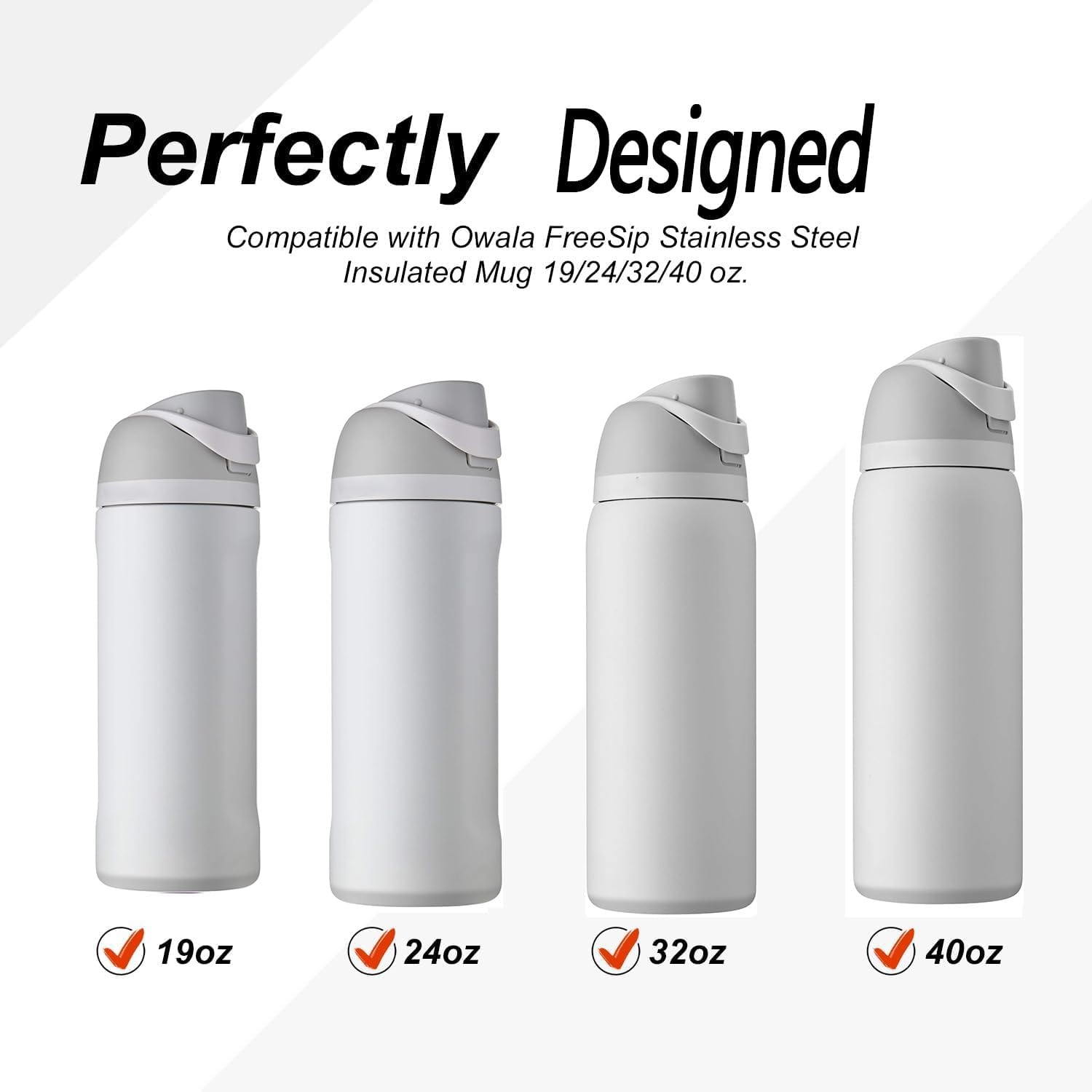 2 Pcs Replacement Stopper and 2 Pcs Silicone Lid Seal Ring for Owala Freesip Water Bottle 24/32/40 Oz, Bpa-Free Seal Bottle Cap Mouth Stopper Gasket Silicone Plug Accessories - Orange image number 5