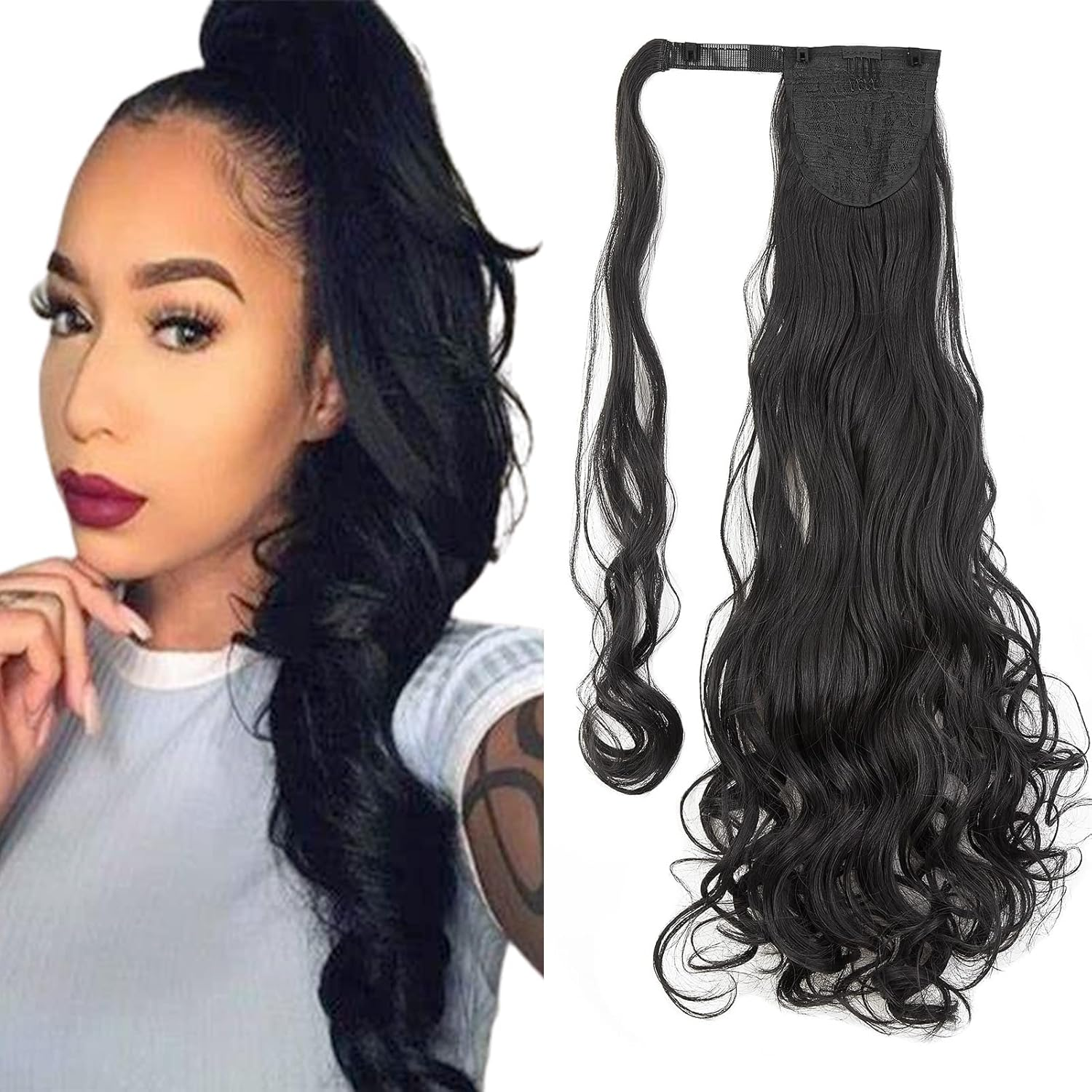 Cybelleza Clip-In Ponytail Extensions, Ponytail Hairpiece, Hair Extension, Braid Extension, 55 Cm, 100 G, Straight, Straight Hair Thickening for Women (Dark Brown & Light Brown)