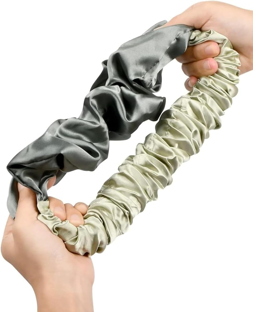 Hoite Satin Green Silk Hair Scrunchie - Heat Free Night Hair Curler for Long Thin Hair Soft Hairband No Snag (Pastel Style) image number 2