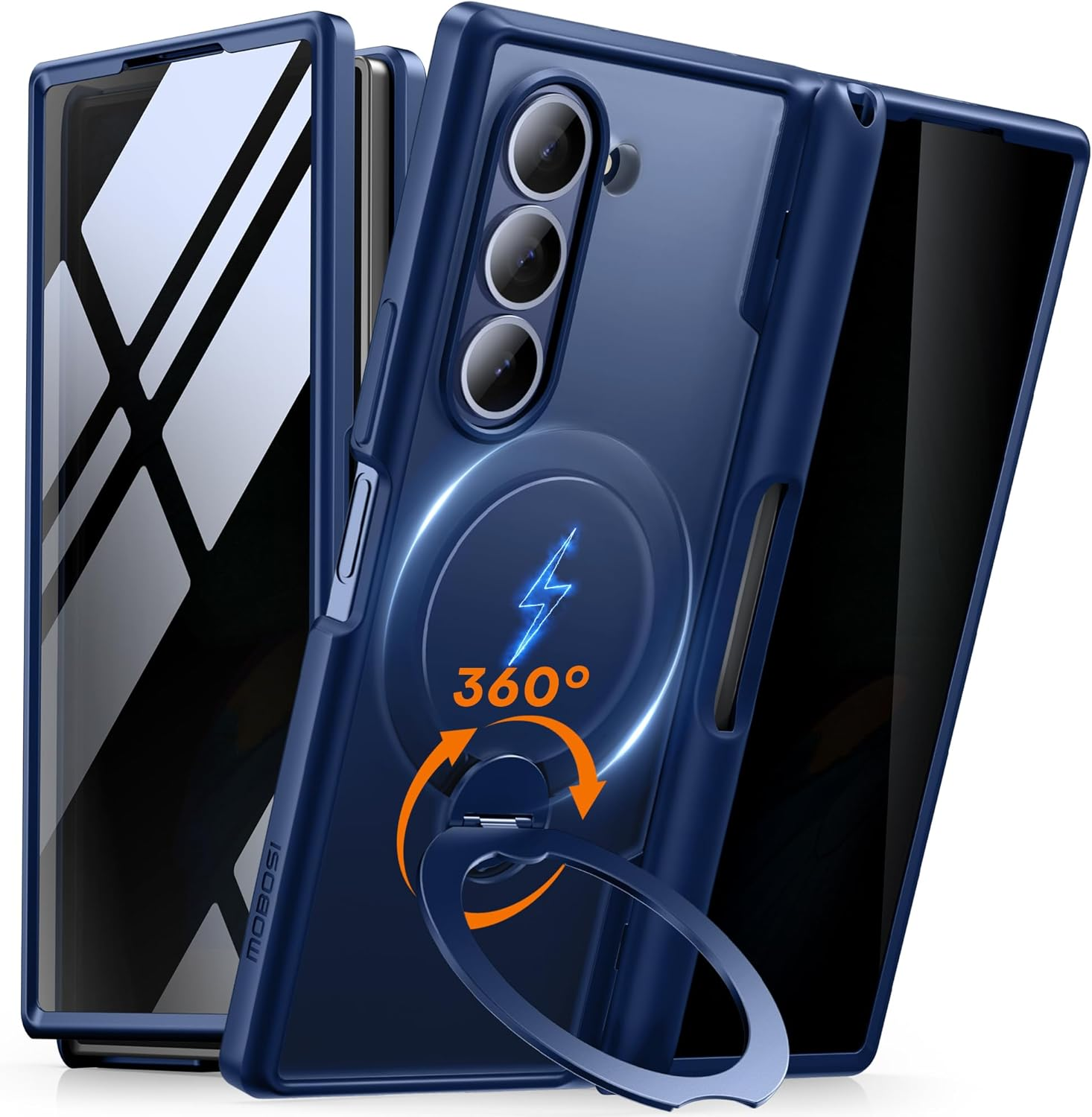 MOBOSI Upgraded 360&deg; Spin Magnetic Ring Stand for Z Fold 6 Case with S Pen Slot, Compatible with Magsafe, 18FT Military Grade Protection, Shockproof Case for Samsung Galaxy Z Fold6, Privacy Blue image number 6