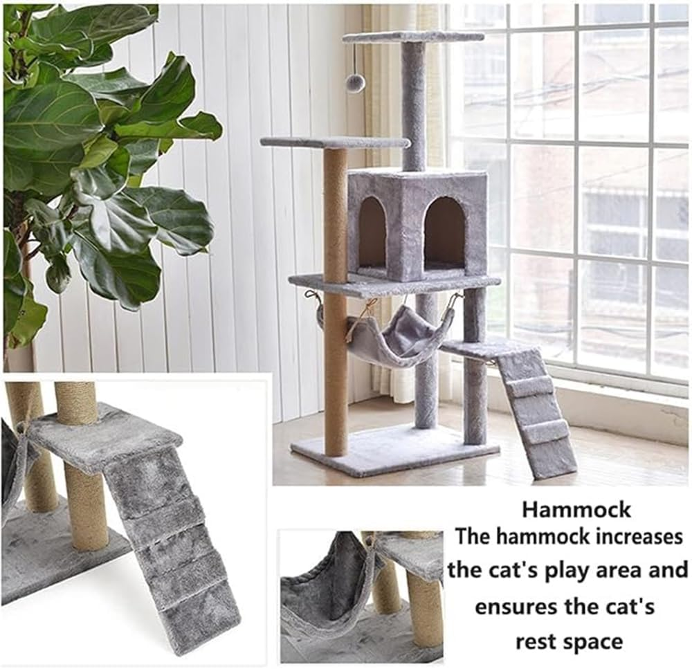 Large Multi-Level Cat Climbing Frame Condo Furniture with Sisal-Covered Scratching Posts, 1 Bigger Plush Condos, Perched Platforms and Dangling Balls, Perch Hammock for Kittens, Cats and Pets image number 6