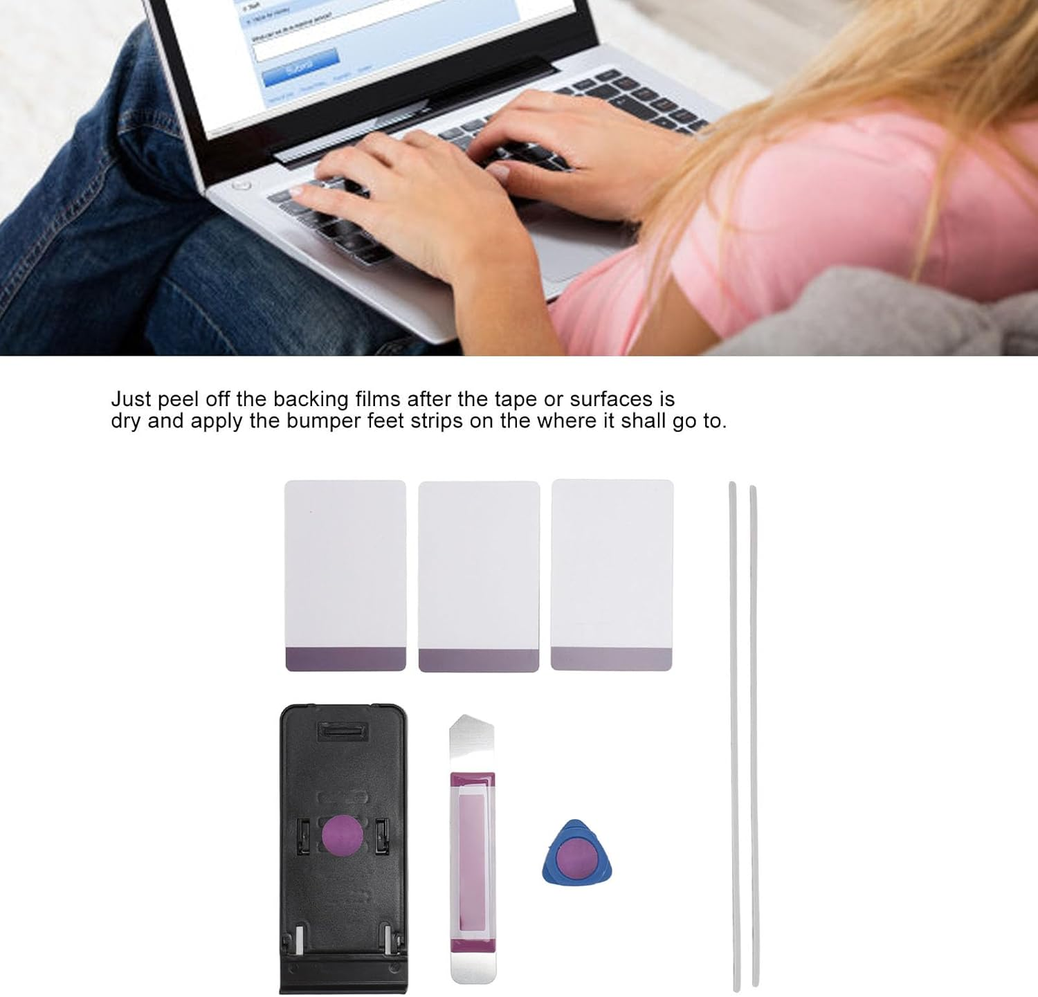 2 Pcs Non-Slip Bumper Feet Strips, Rubber Feet Strips with Installation Tools Kit, Replacement Feet Strips for Book 1/2/3, 13 Inch Laptop image number 2