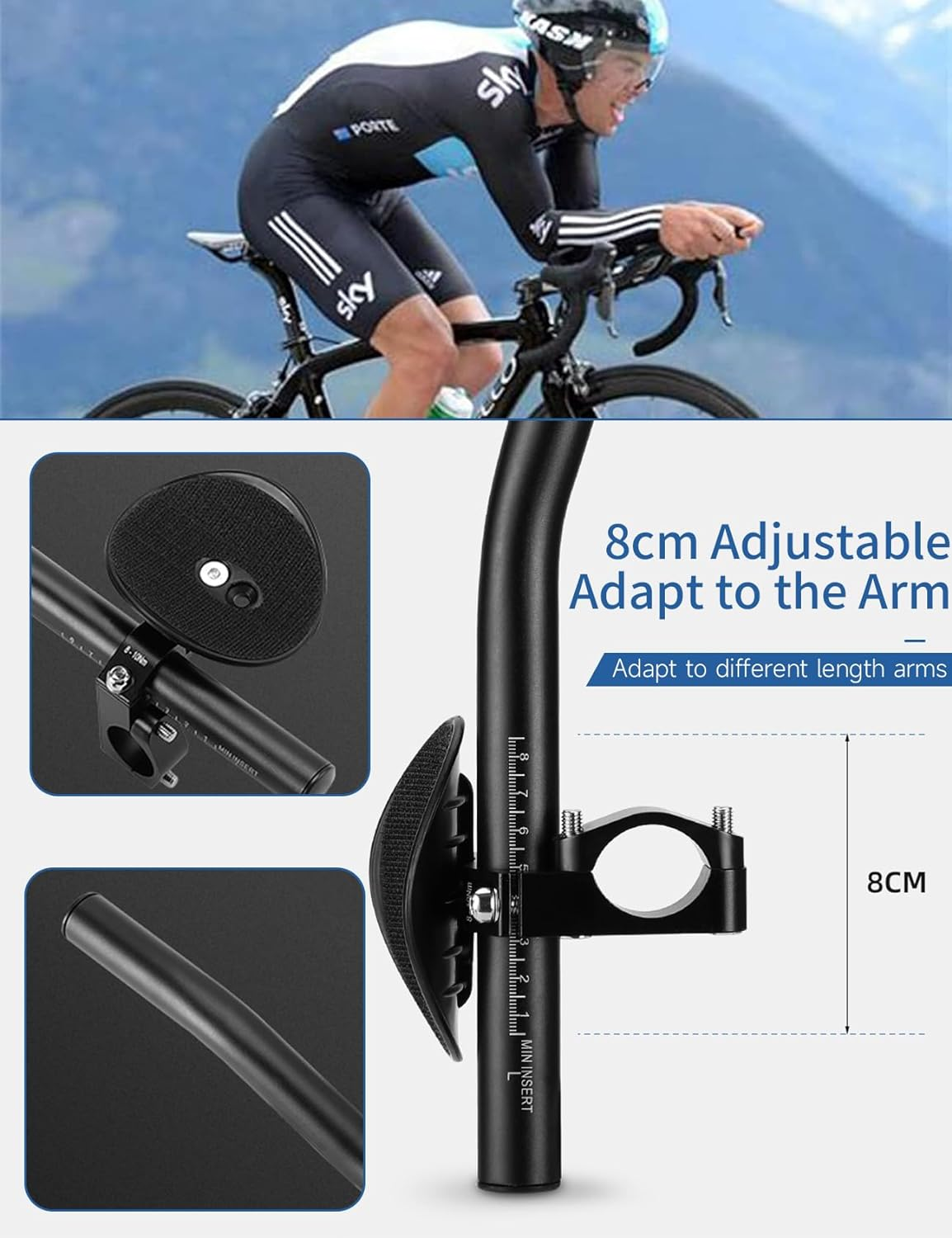 2 Aluminum Alloy Arm Rest Handlebar for Road & Mountain Bikes - Triathlon Bicycle Bars image number 1