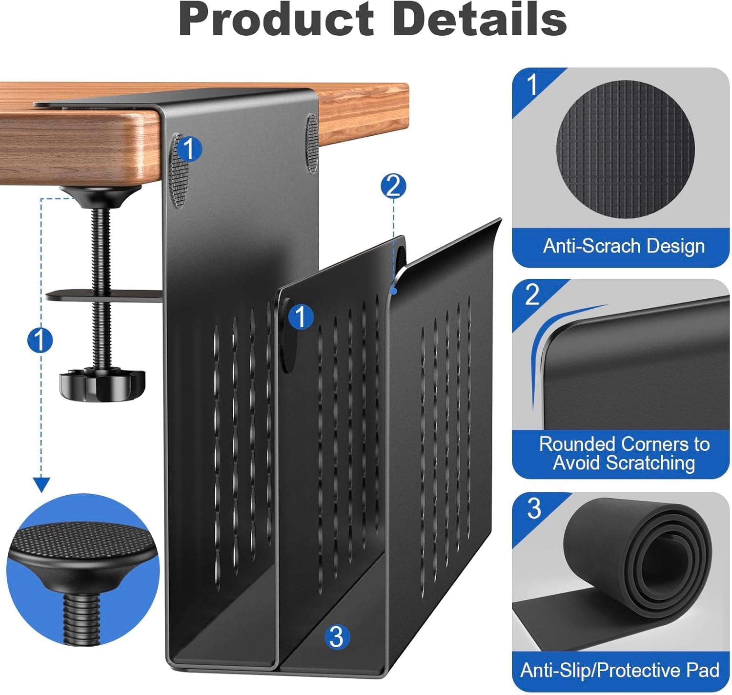 Desk Side Storage, 2 Tier Steel Hanging Desk Organizer with Magnetic Pen Holder, No Drilling Standing Desk Drawer Cable Management Tray, under Desk Laptop Holder for Office, School, Home (Black) image number 1